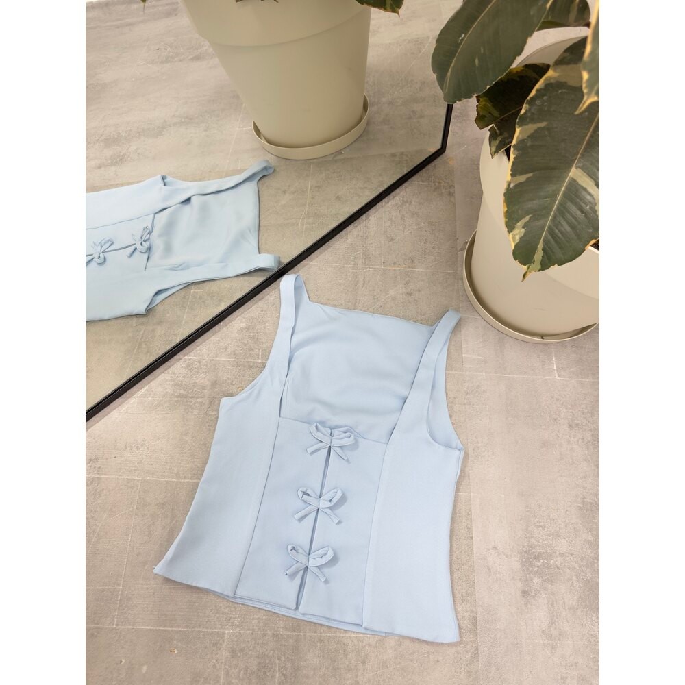 Sırtı Kurdele Detaylı Bebe Mavisi Bluz
