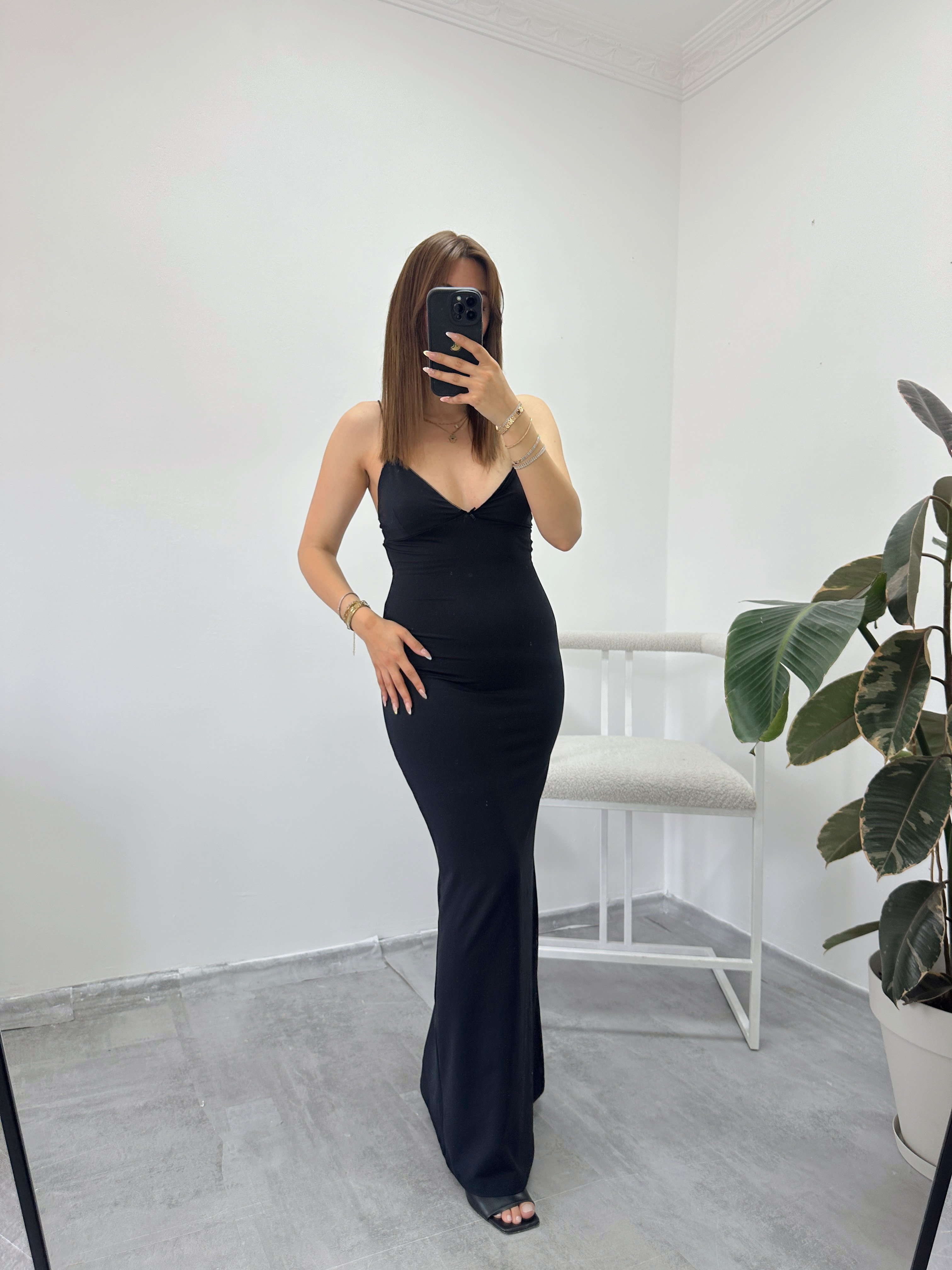 bershka siyah maxi elbise