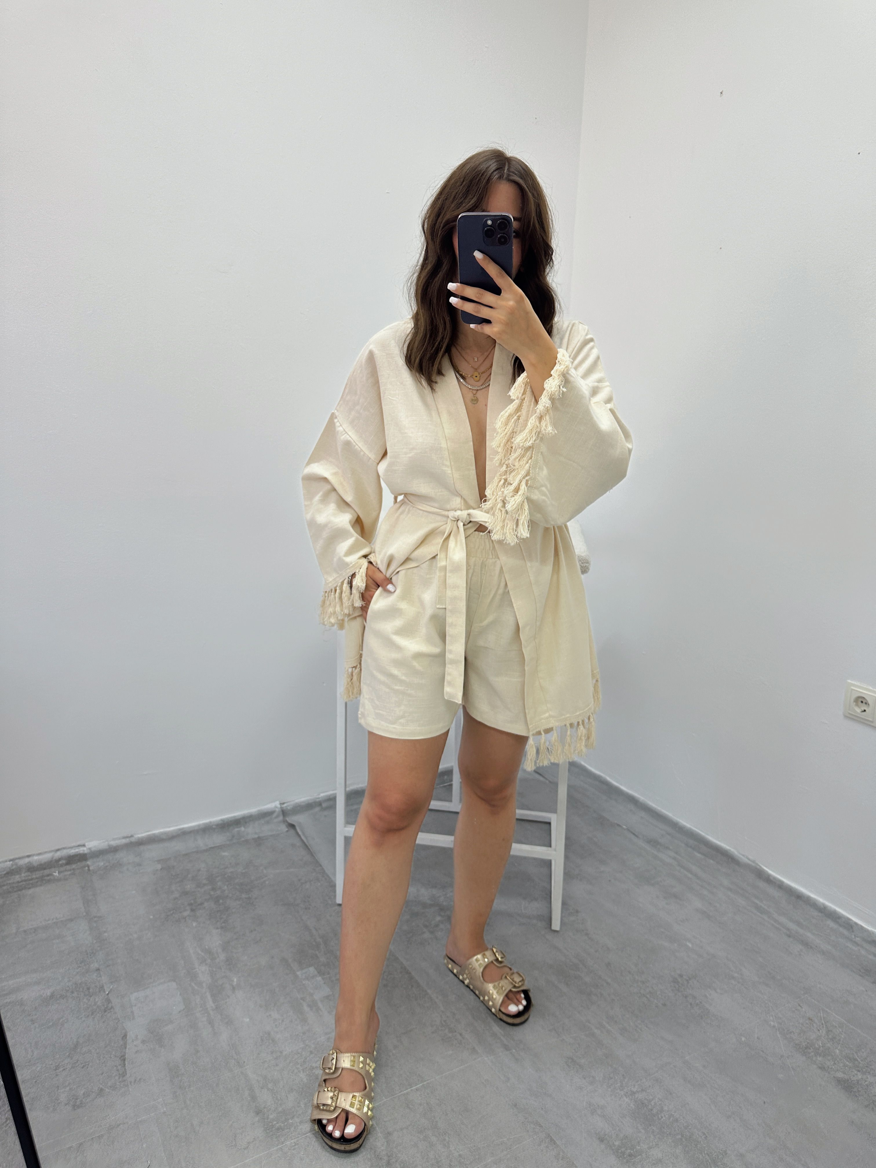 Püskül Detaylı Kimono Şort Takım