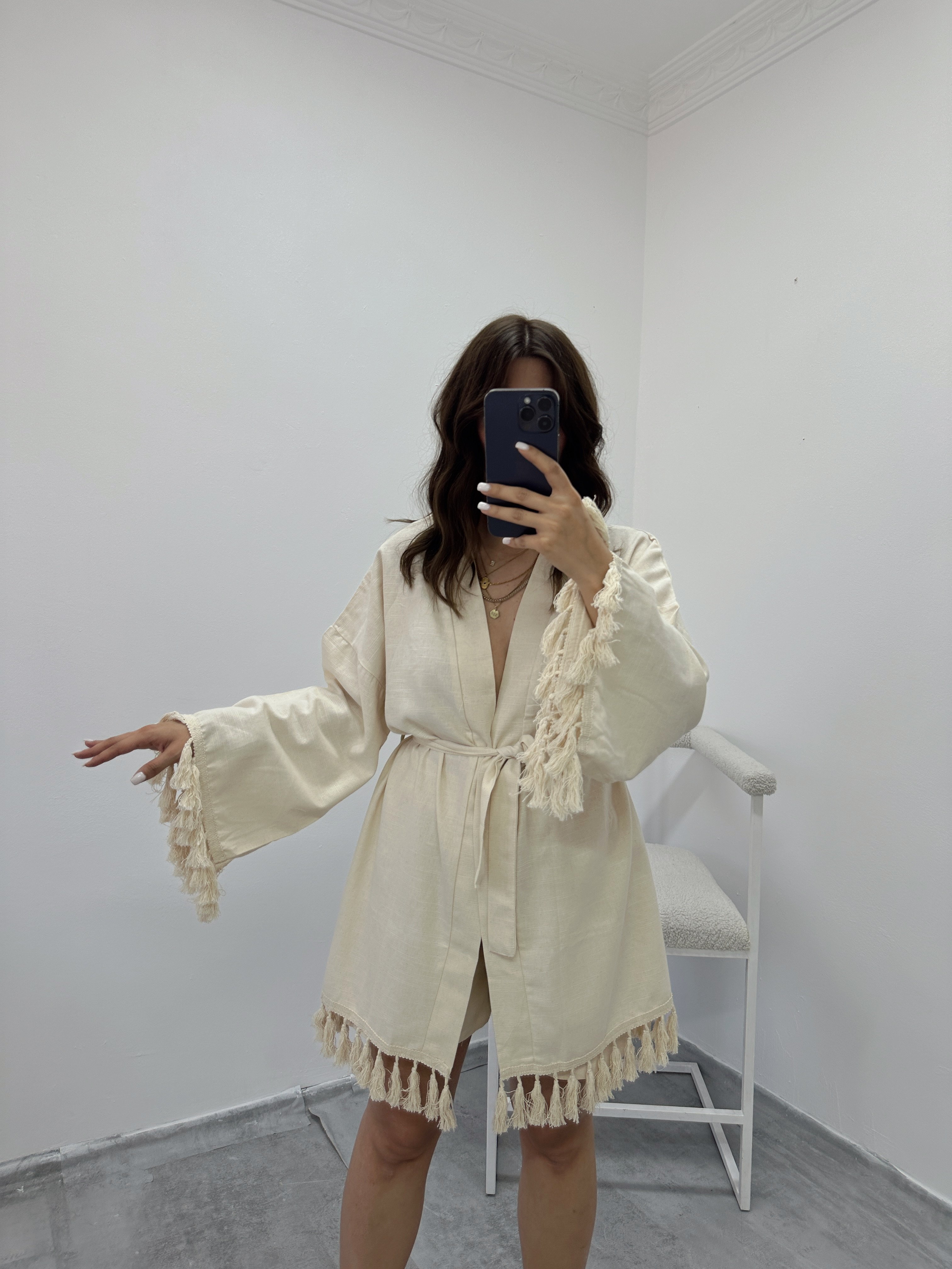 Püskül Detaylı Kimono Şort Takım