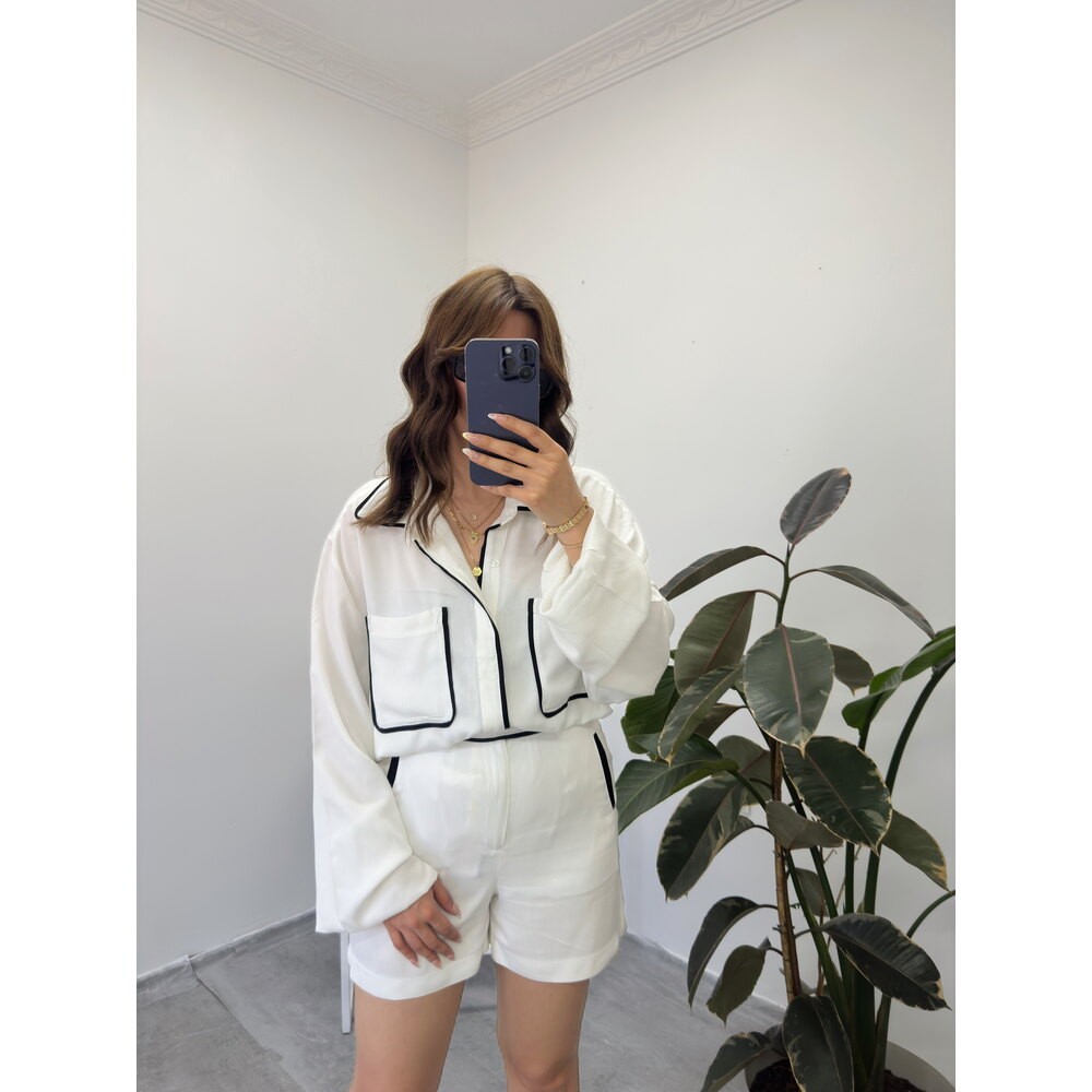 Pocket Detail Oversize Gömlek Şort Takım