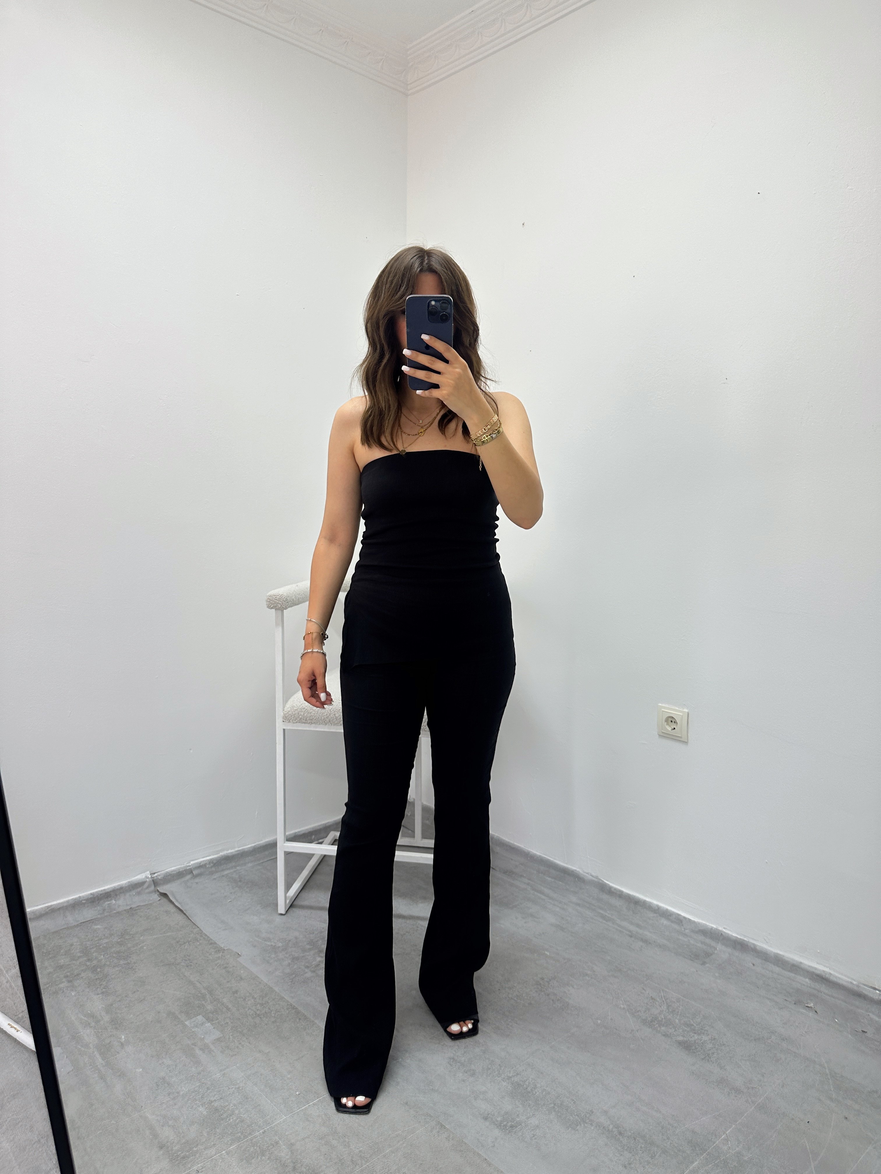 zara straplez bluz pantolon takım