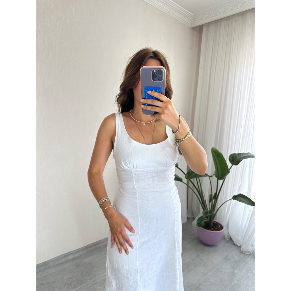 Keten Beyaz Elbise