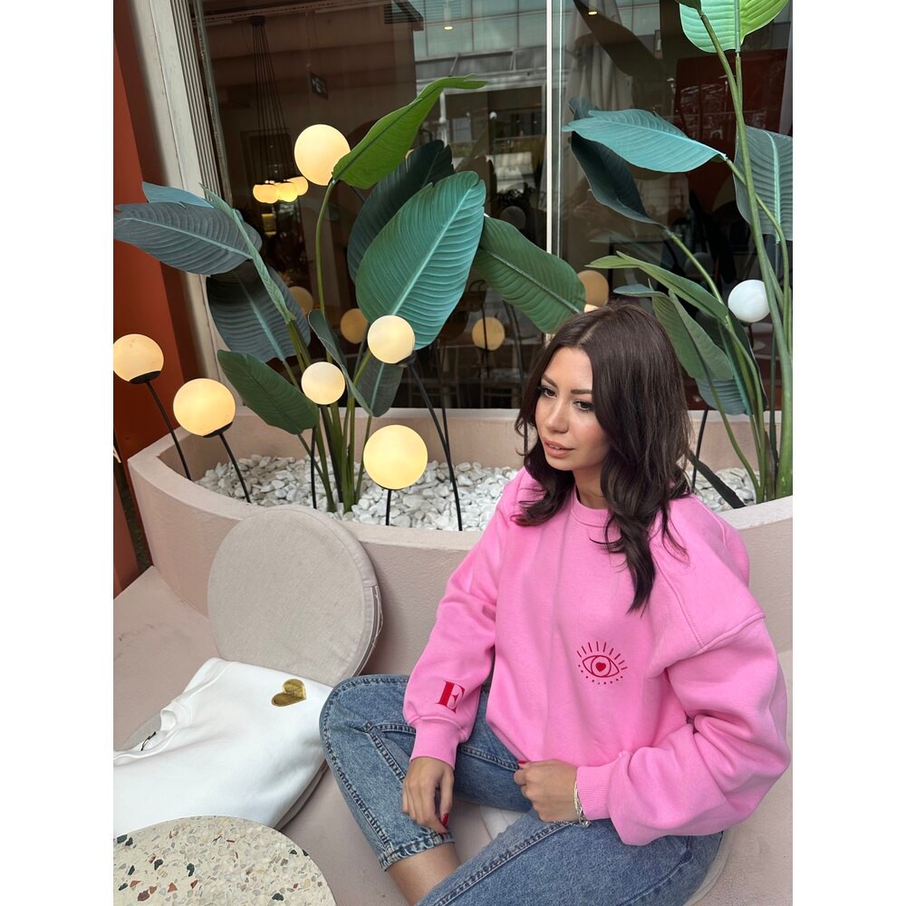Kırmızı Baskılı | Kişiye Özel Harfli Pembe Sweat