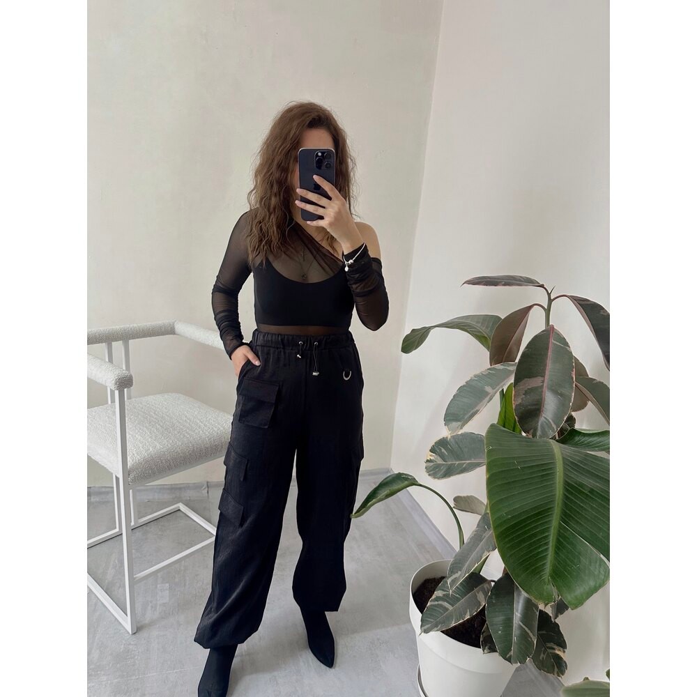 Kayık Yaka 2li Askılı Tül Bluz