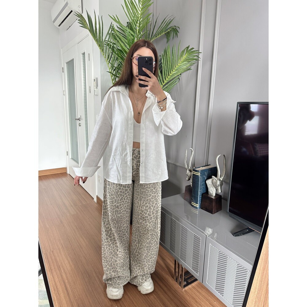 İthal Leopar Baggy Jean
