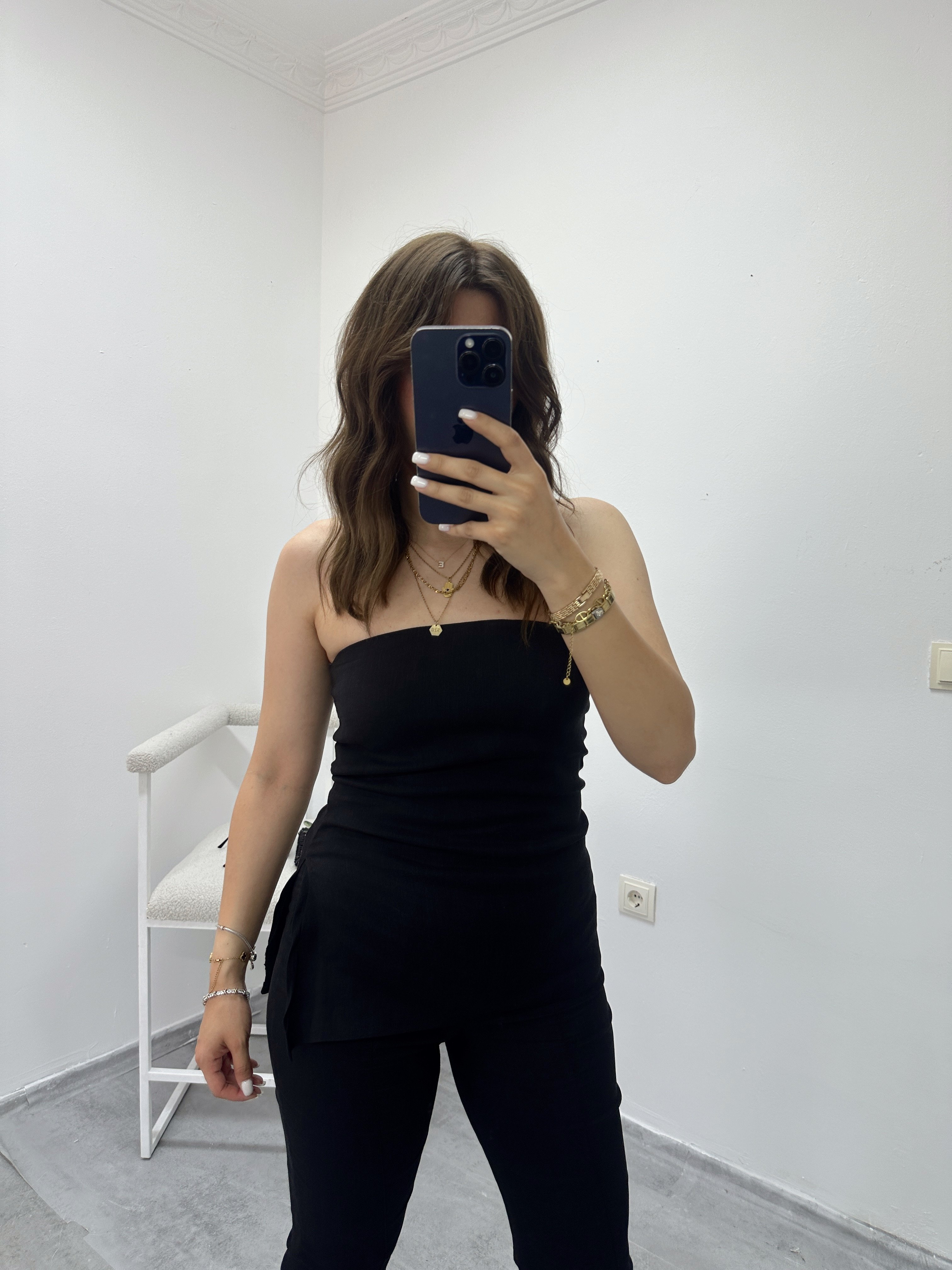zara straplez bluz pantolon takım