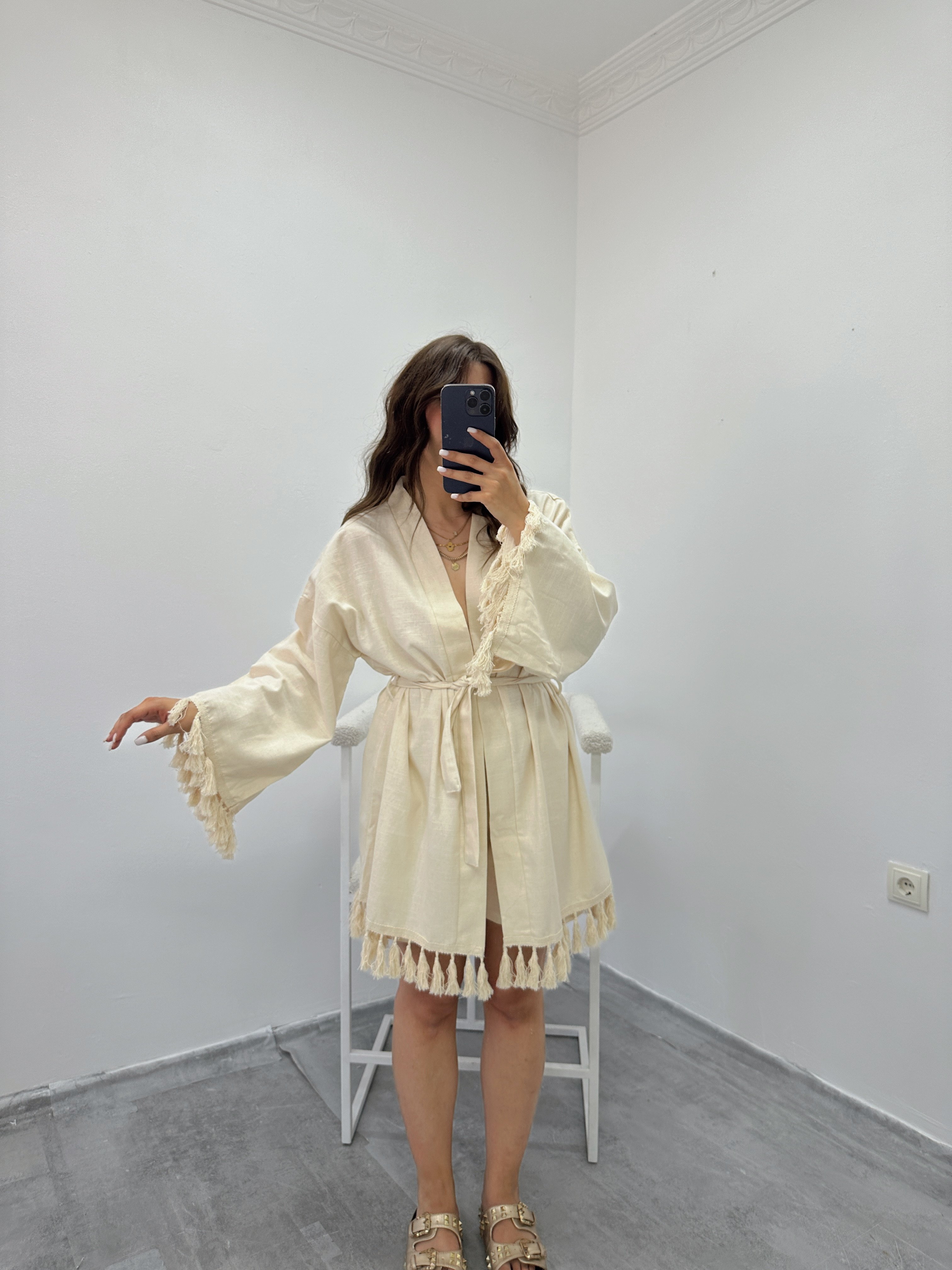 Püskül Detaylı Kimono Şort Takım
