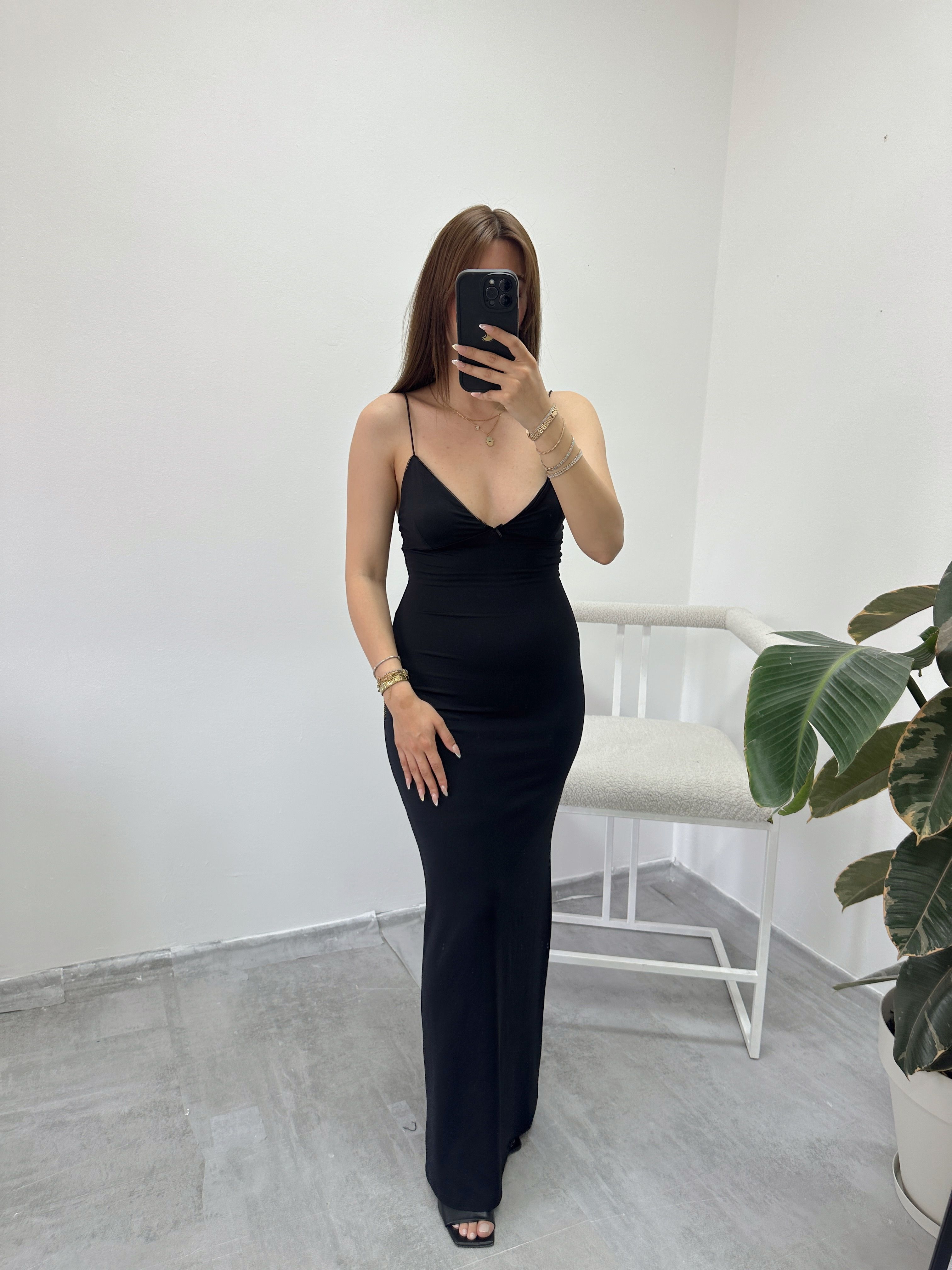 bershka siyah maxi elbise