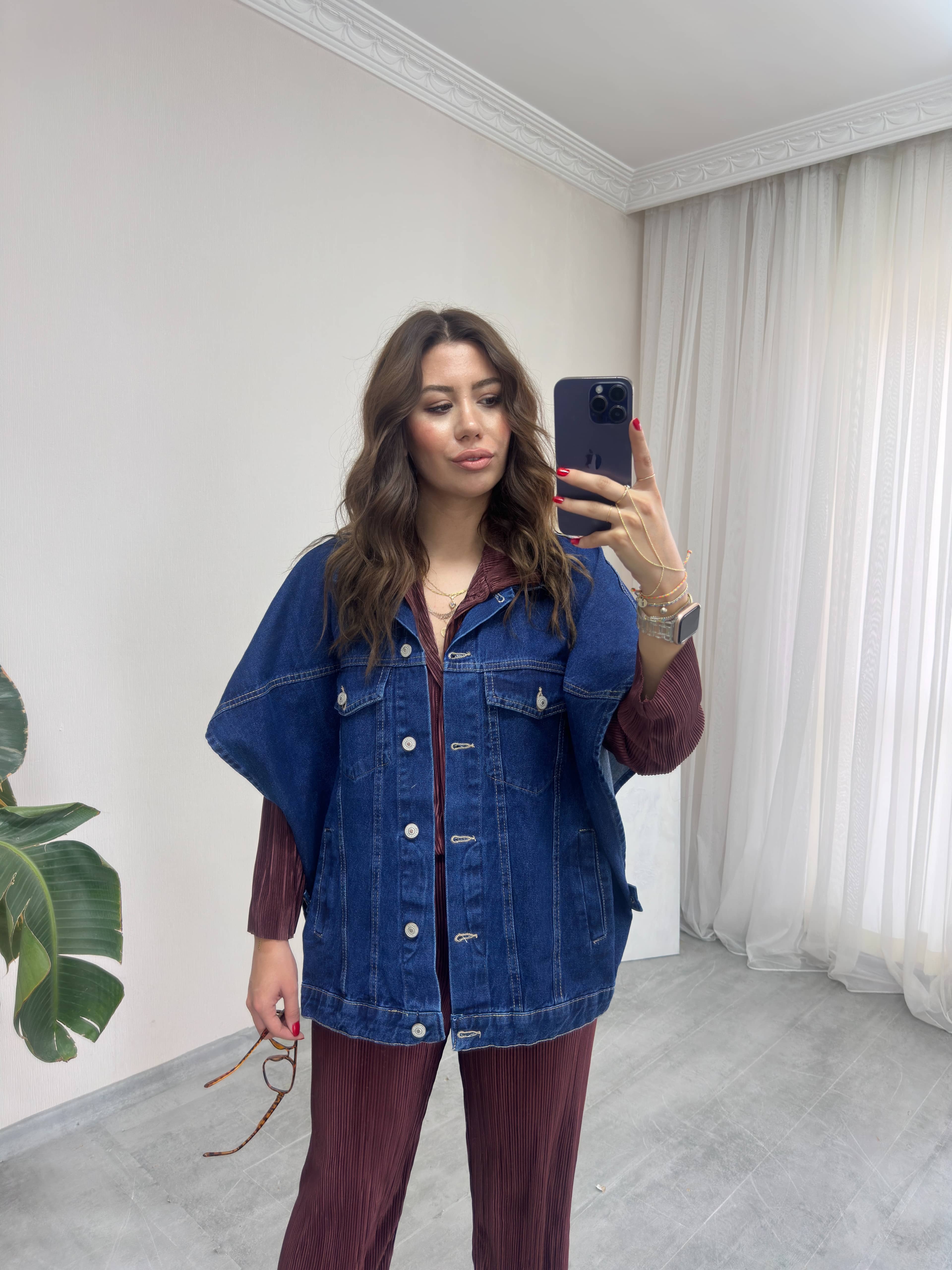 Denim Panço Yelek  - Koyu Lacivert
