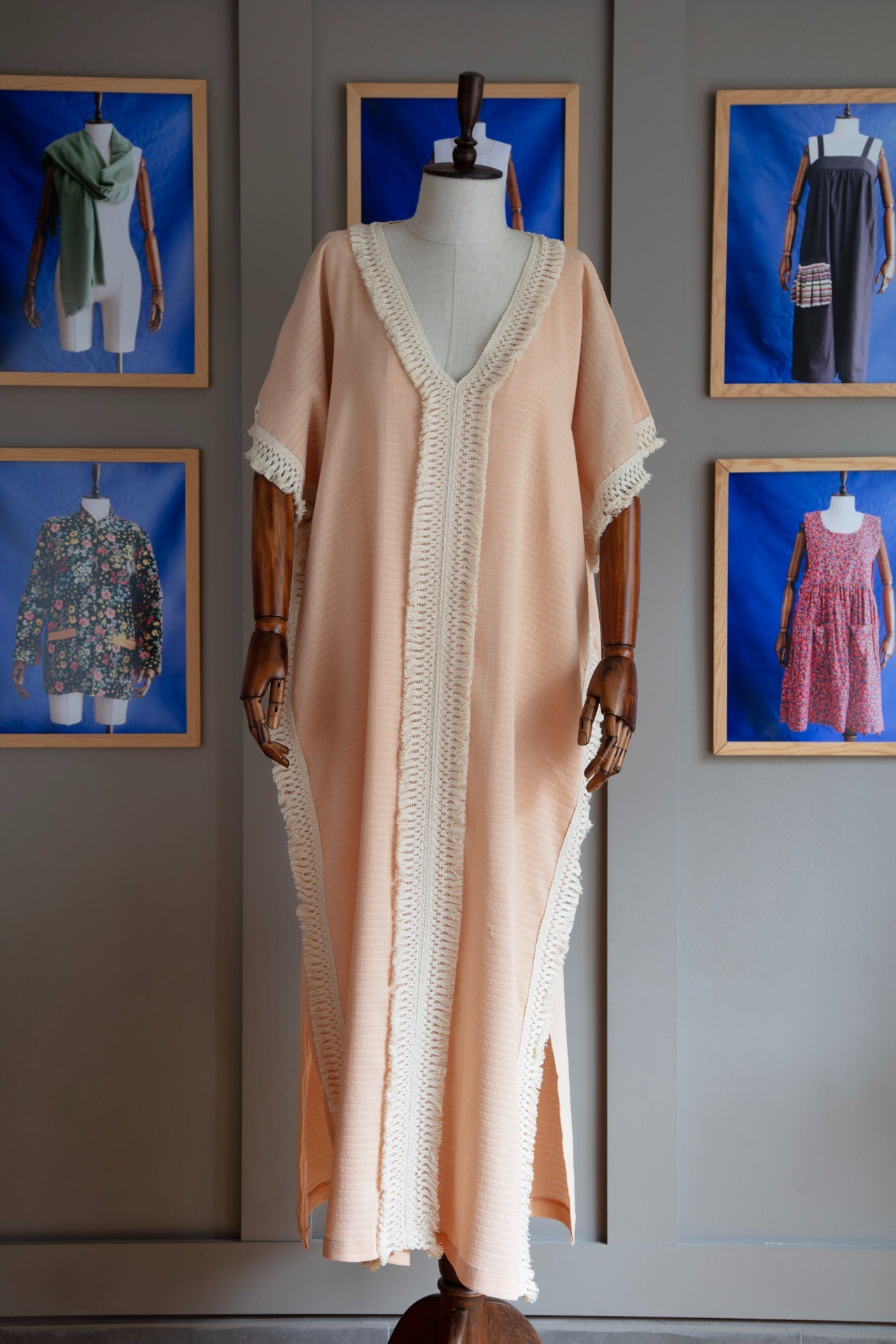 Nirmal Püsküllü Kaftan Somon Rengi Uzun
