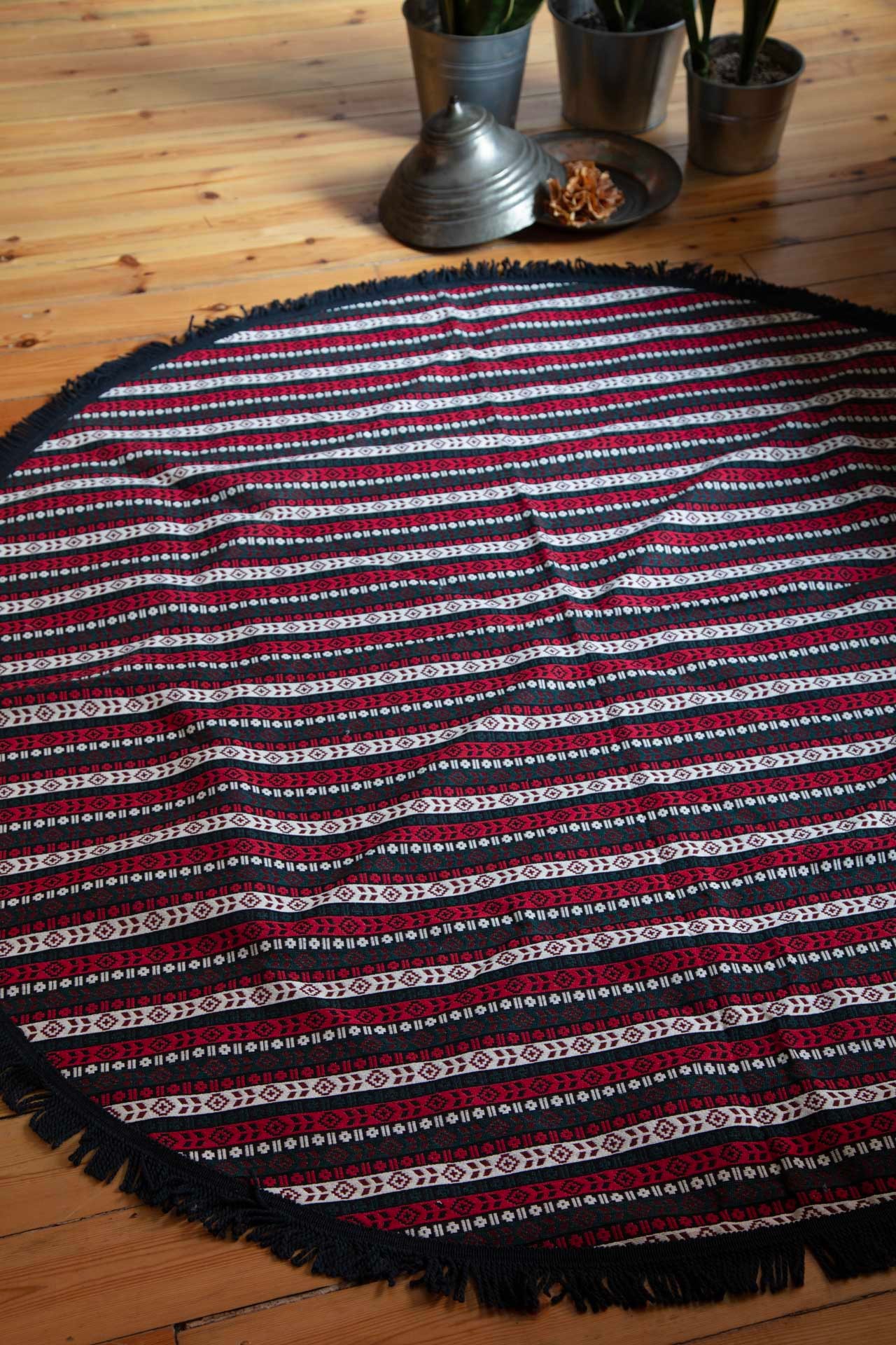 Nirmal Kilim 110 cm Çap Siyah/Kırmızı