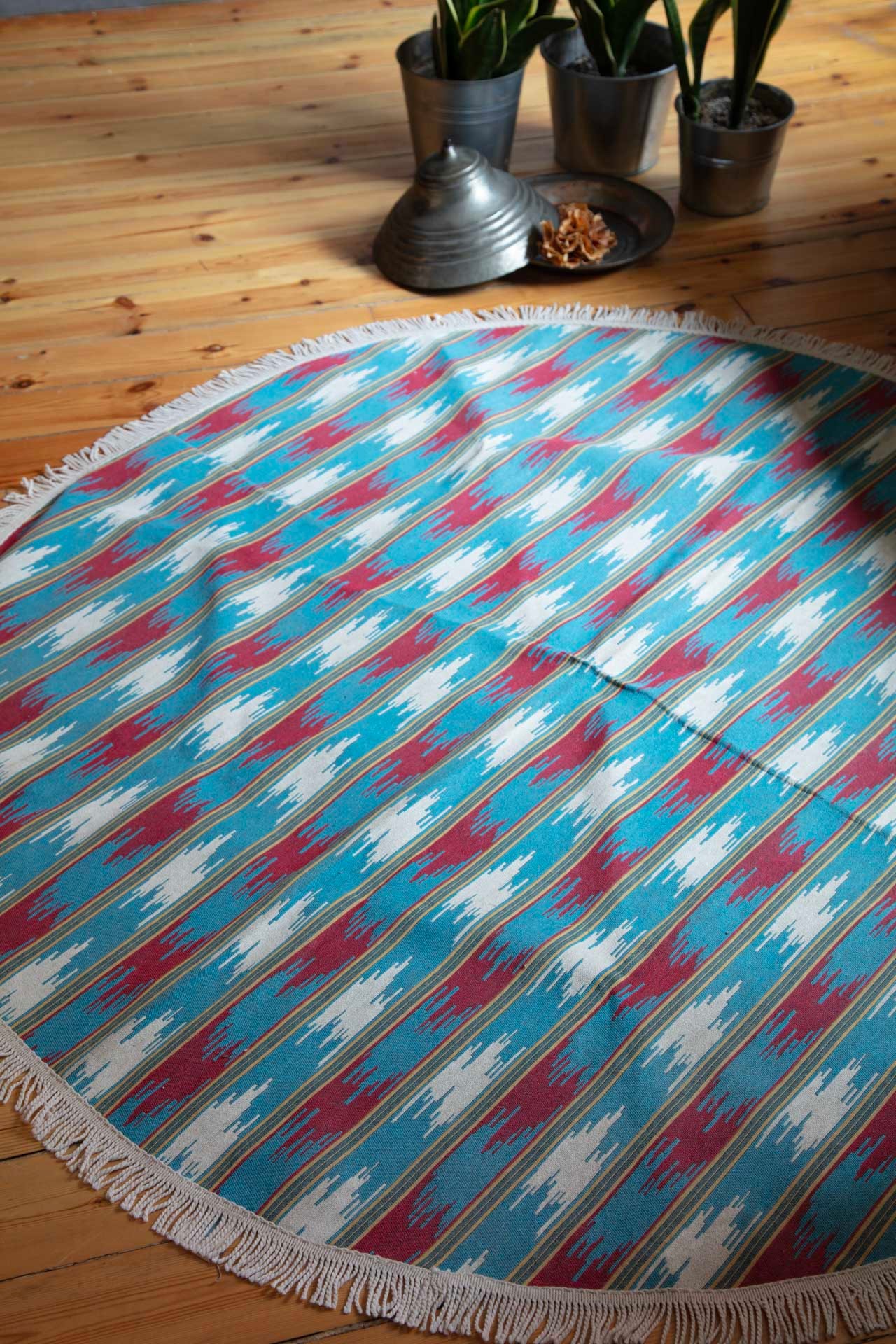 Nirmal Kilim 110 cm Çap Mavi/Kırmızı