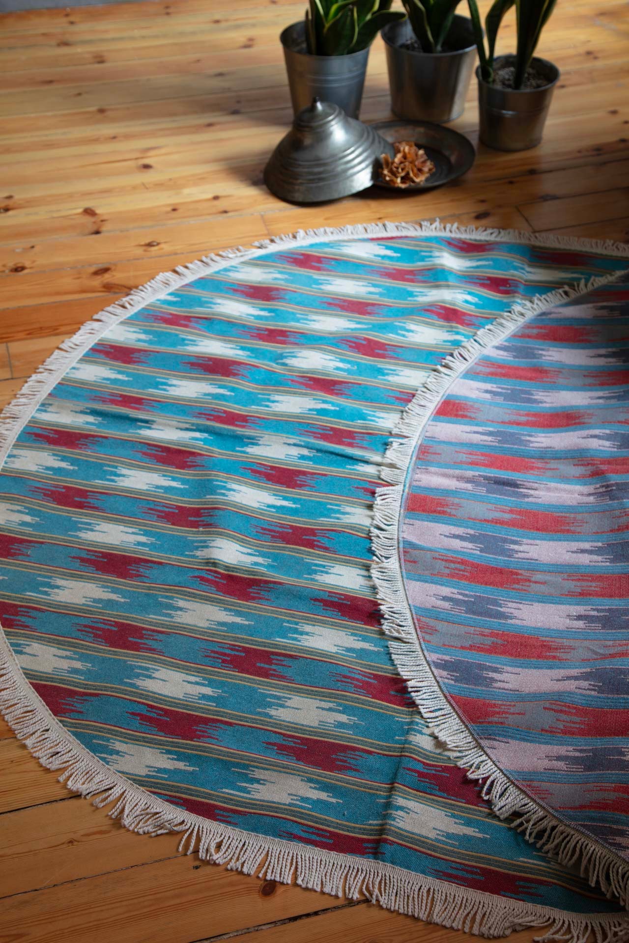 Nirmal Kilim 110 cm Çap Mavi/Kırmızı