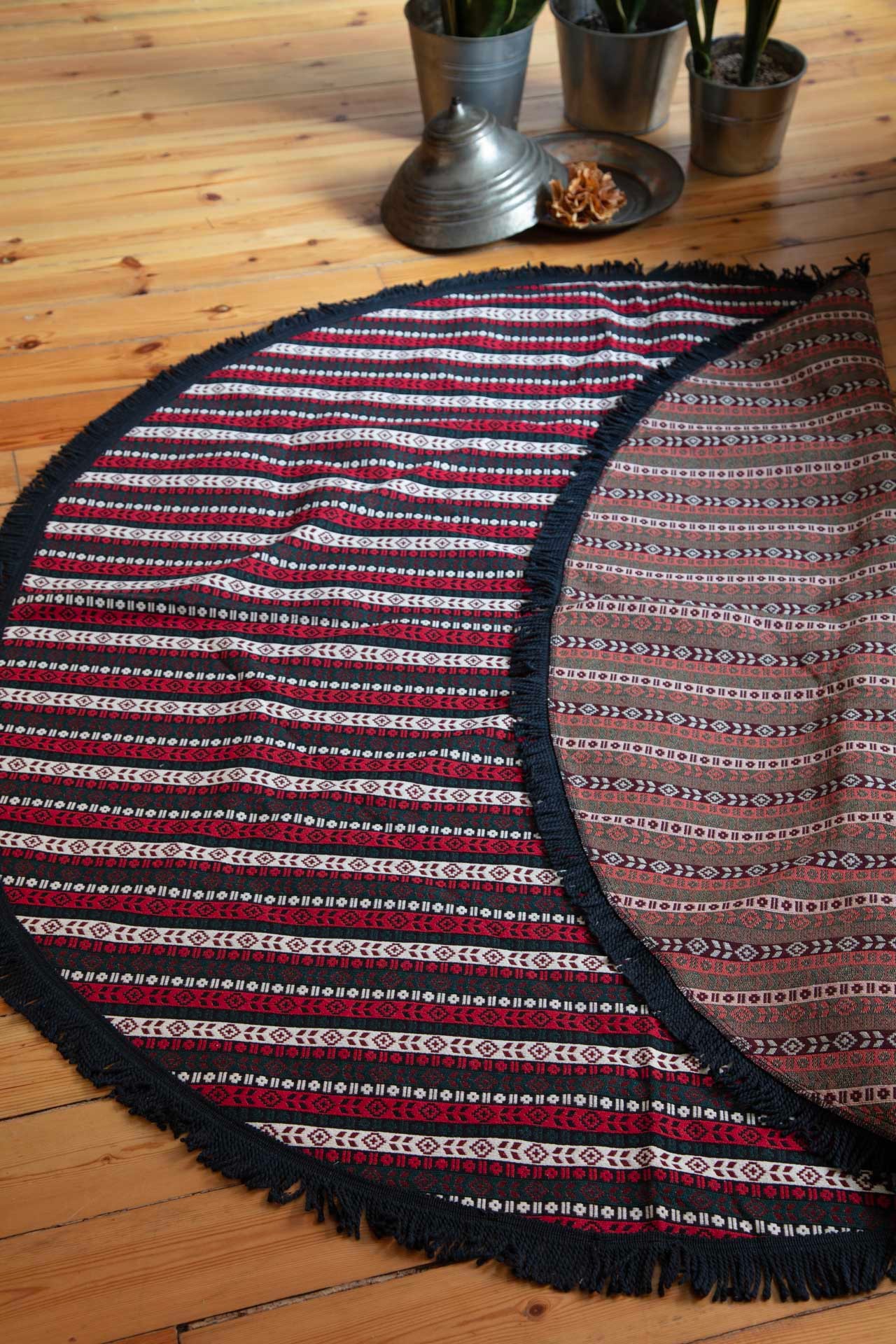 Nirmal Kilim 110 cm Çap Siyah/Kırmızı