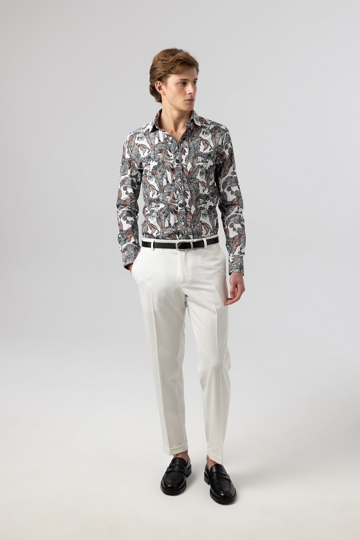Slim Fit Klasik Pamuk Dijital Gömlek 4003-117 image