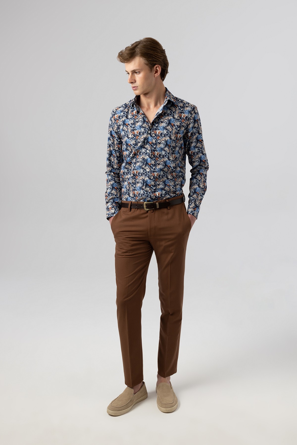 Slim Fit Klasik Pamuk Dijital Gömlek 4003-128 image