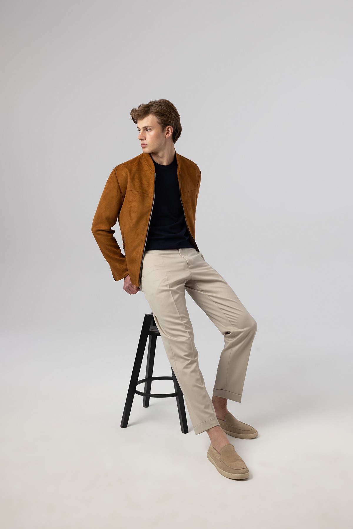 İtalyan Stil Slim Fit Mevsimlik Süet Mont İnce Taba Ceket 5095-P08-04