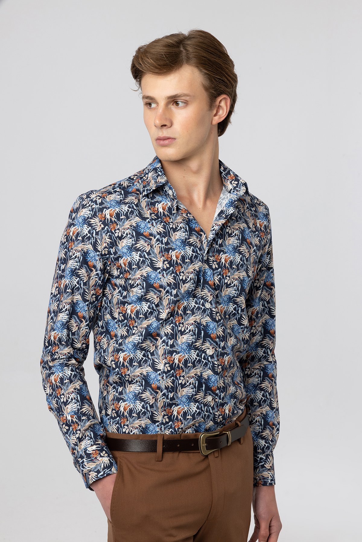 Slim Fit Klasik Pamuk Dijital Gömlek 4003-128