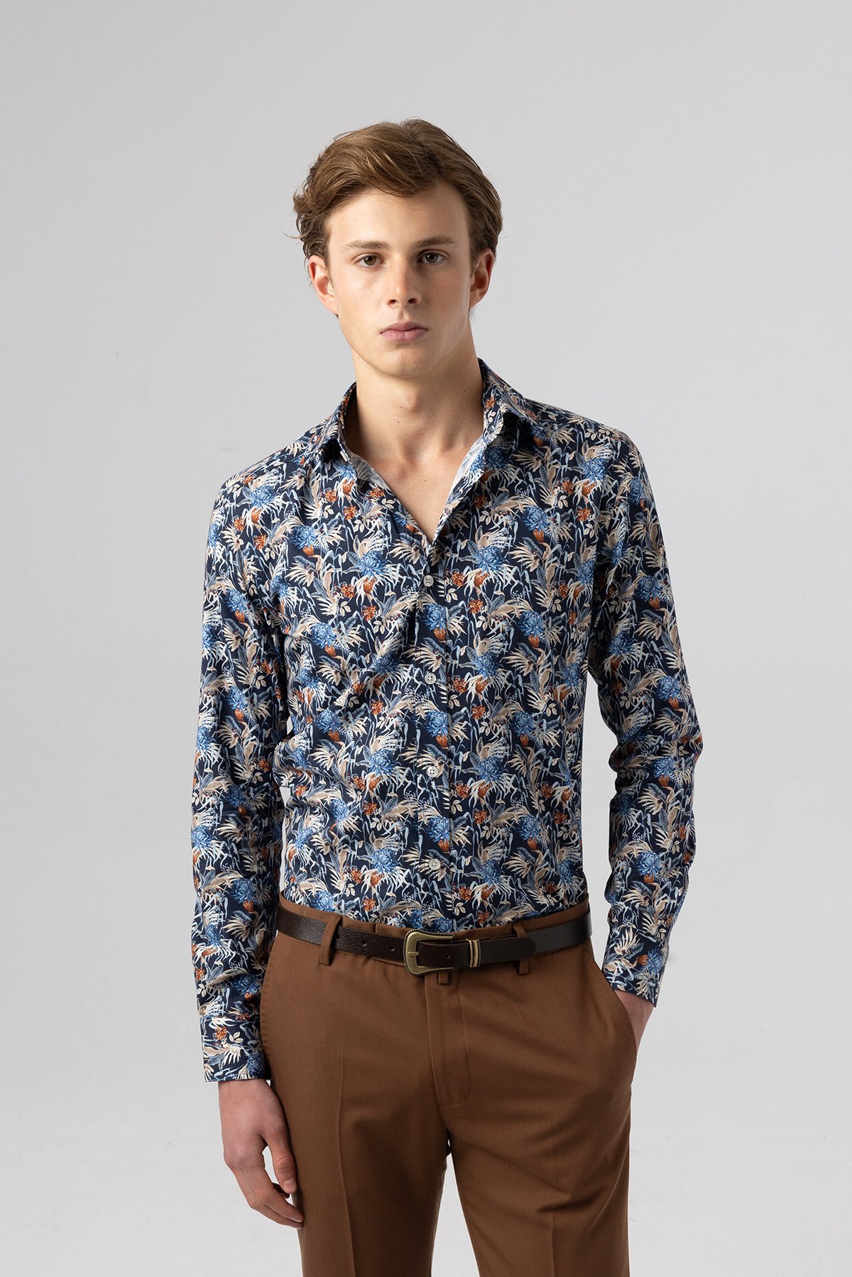 Slim Fit Klasik Pamuk Dijital Gömlek 4003-128