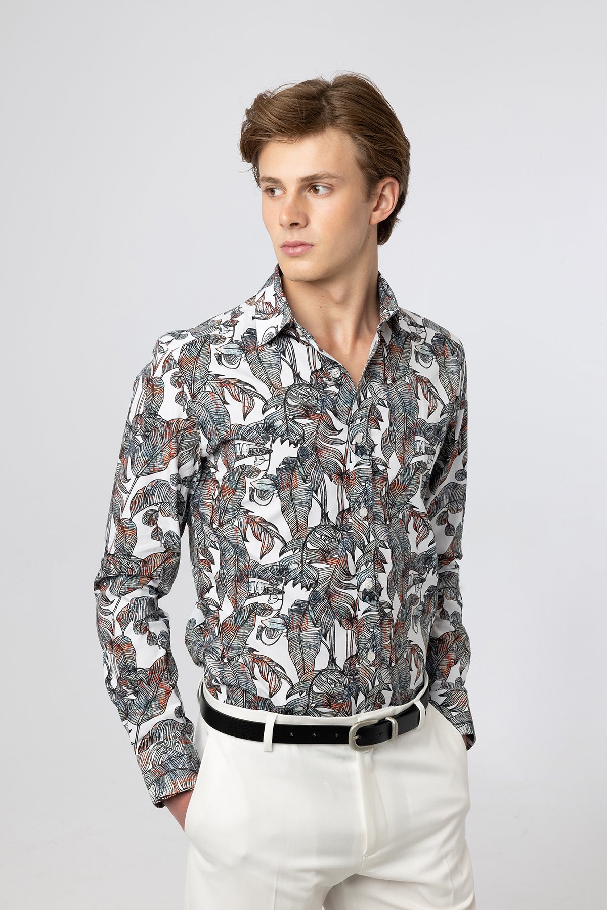 Slim Fit Klasik Pamuk Dijital Gömlek 4003-117