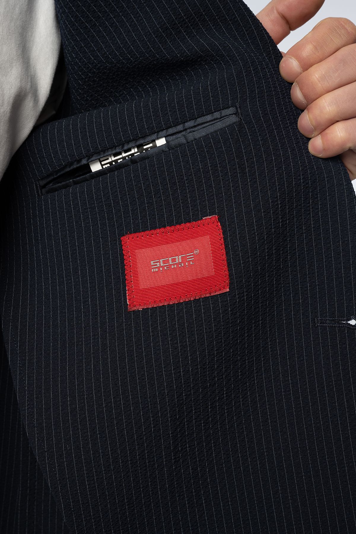 Comfortable Fit Pantolon Bağcıklı Lacivert Çizgili Gofre Spor Takım 10001-16