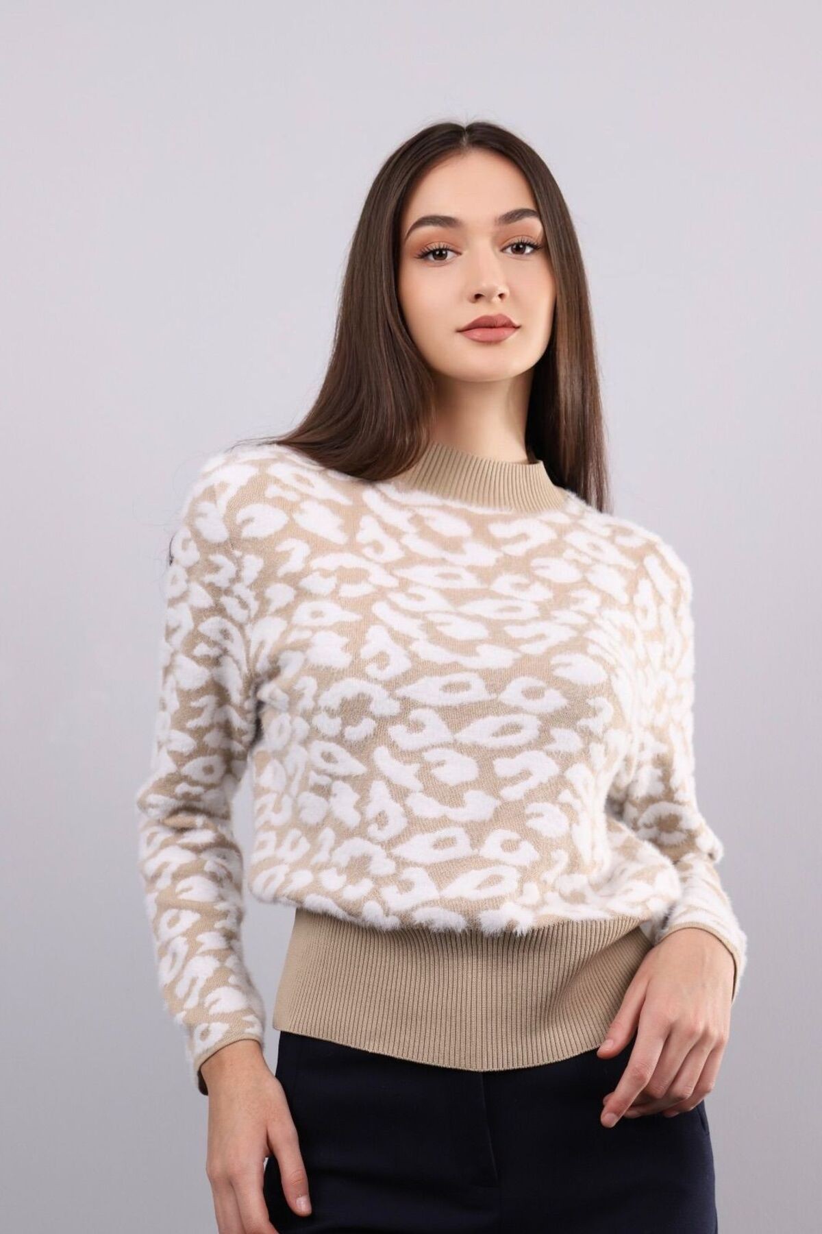 Yarım yaka crop kazak