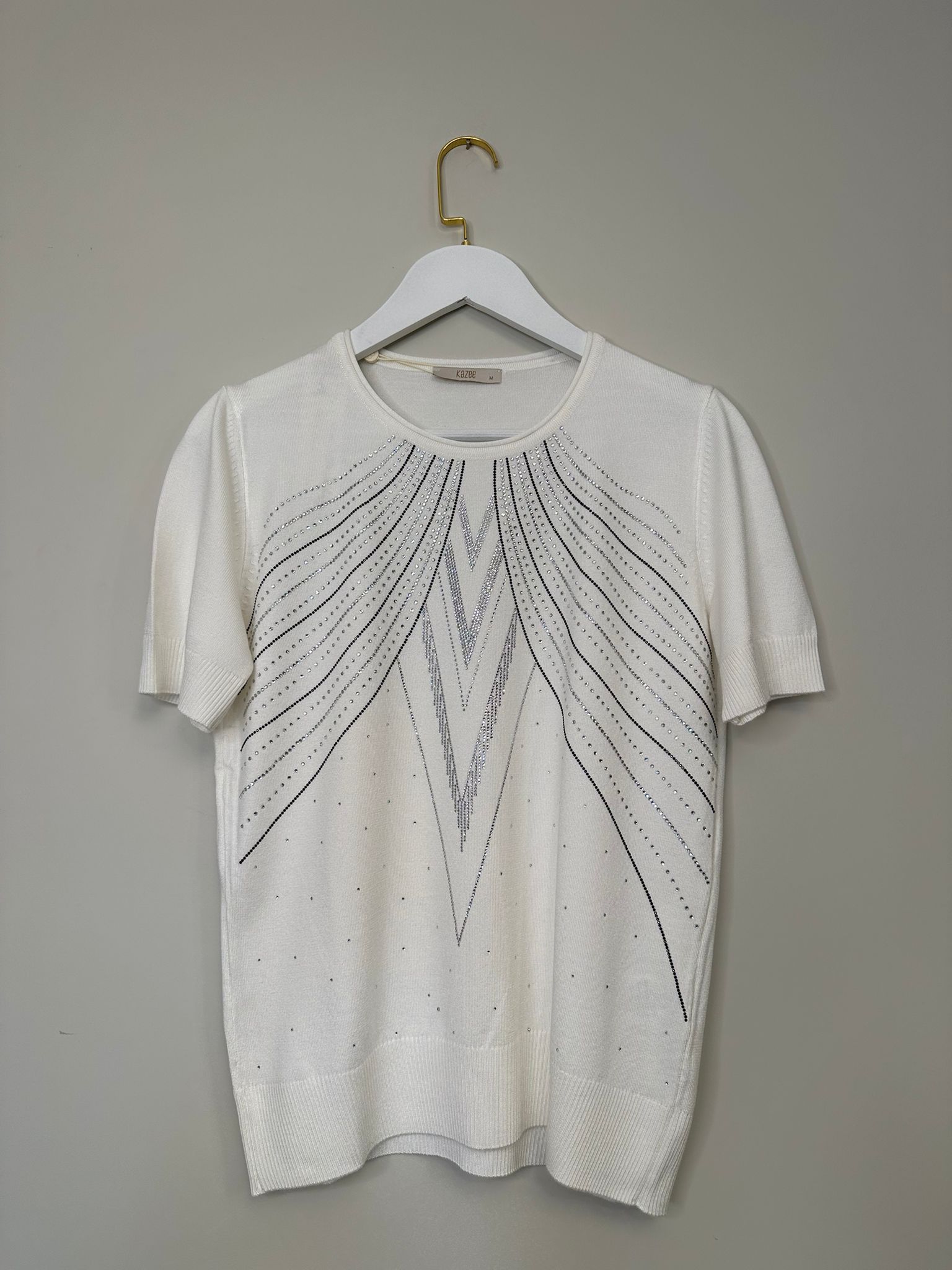 Triko taş Detaylı Kısa Kollu Kazak