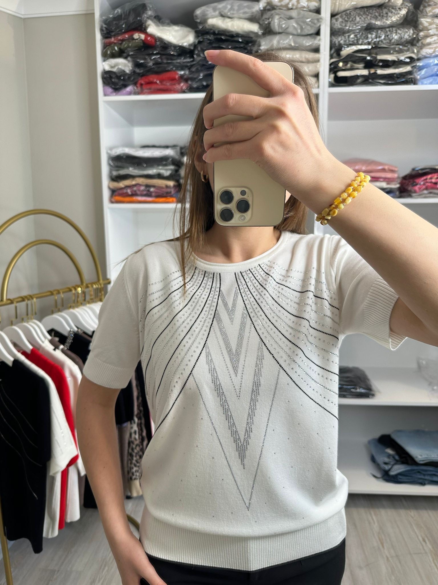 Triko taş Detaylı Kısa Kollu Kazak