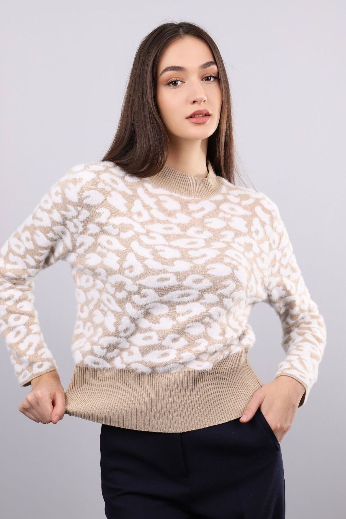 Yarım yaka crop kazak