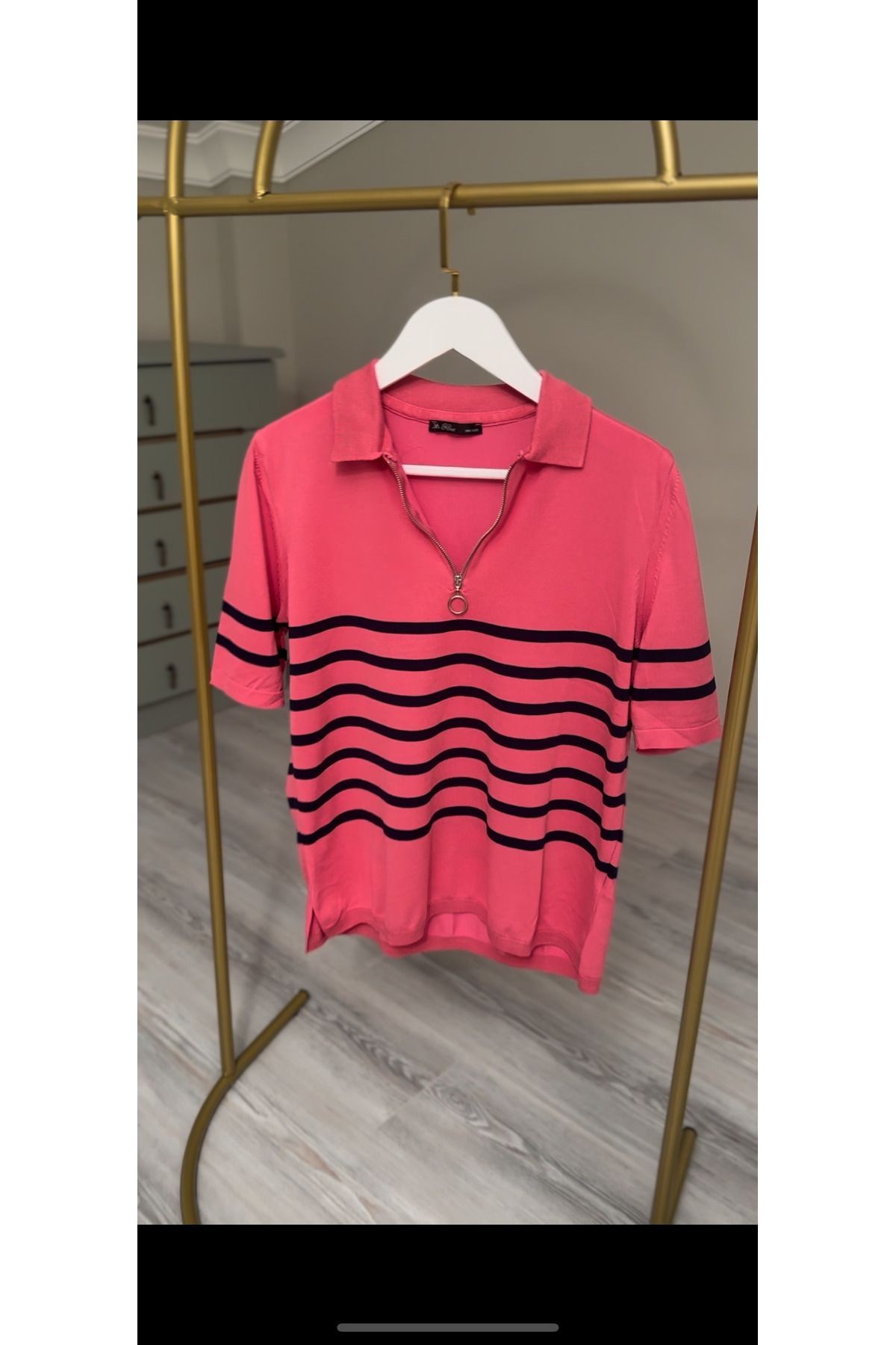 Triko çizgili Polo yaka kazak