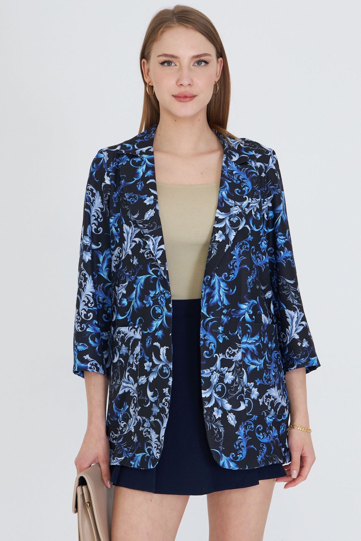 Kadın Saks Cepli Oversize Ceket ARM-25Y001057