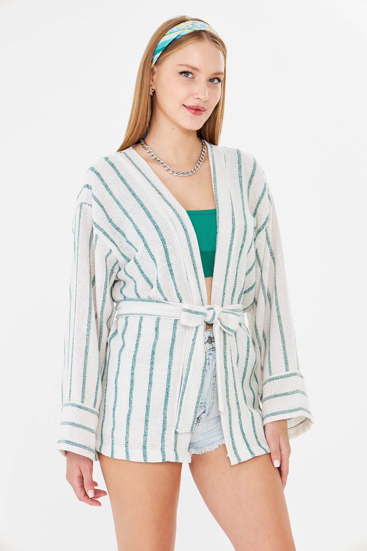 Kadın Koyu Yeşil Kemerli Kimono ARM-25Y001073