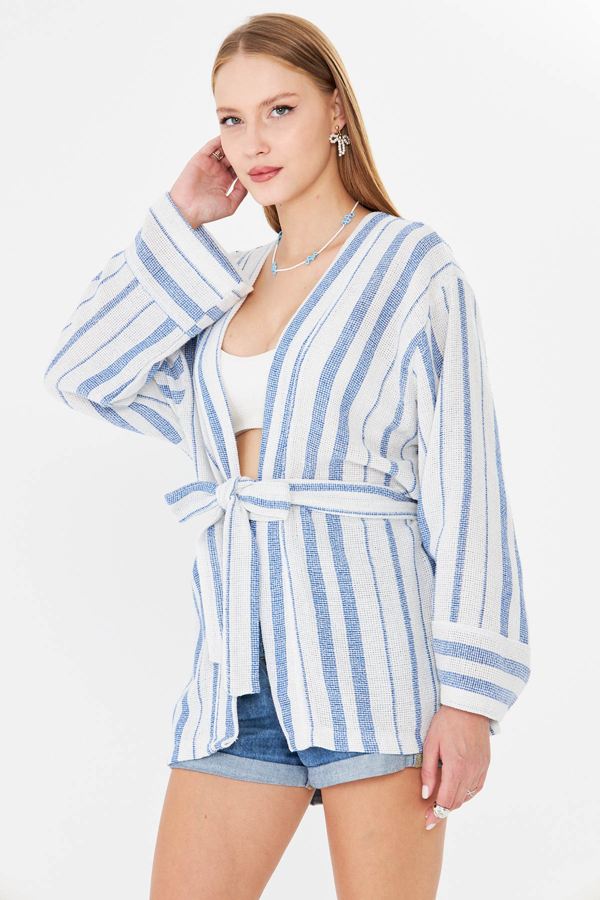Kadın Saks Kemerli Kimono ARM-25Y001073