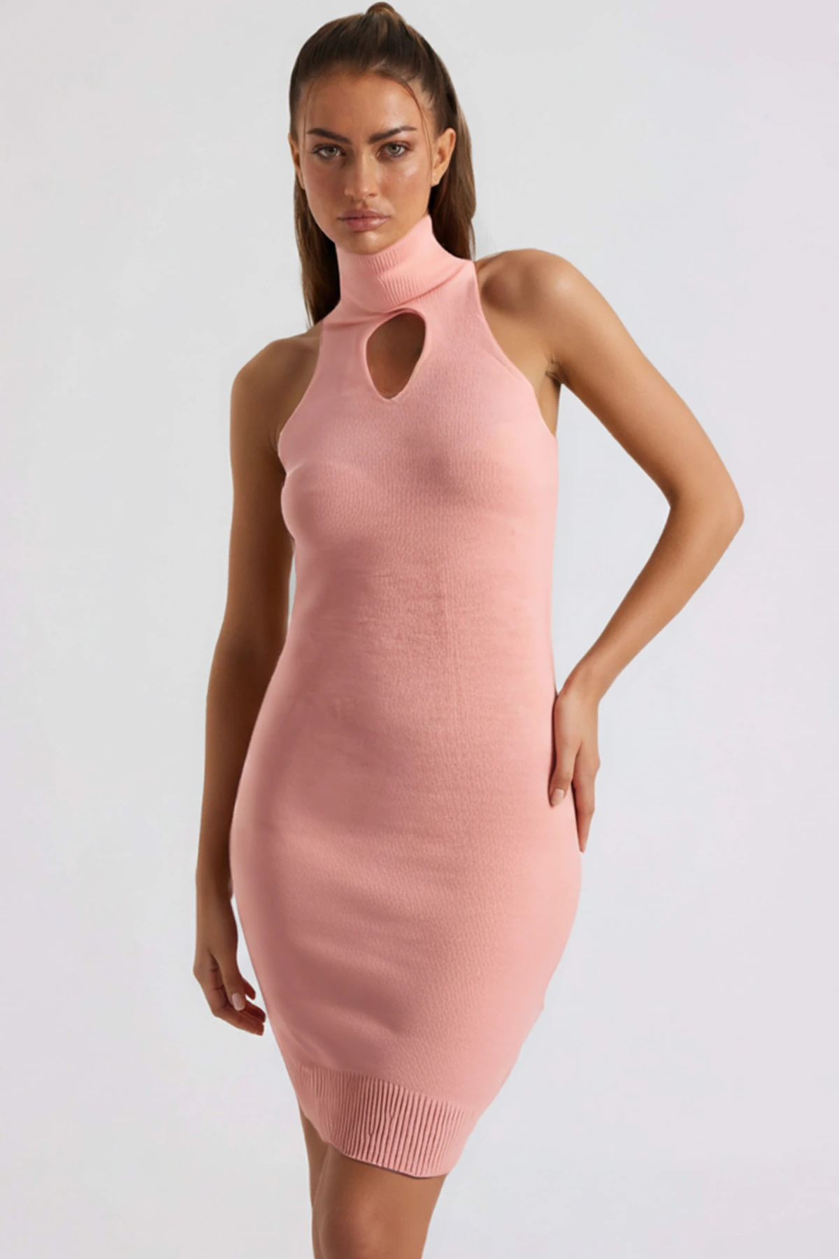 Kadın Pudra Önü Pencereli Kolsuz Triko Elbise ARM-26K136063