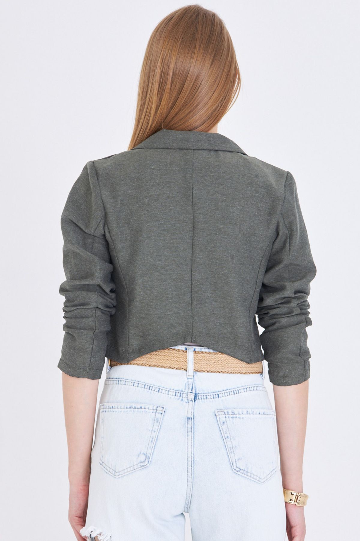 Kadın Haki Tek Düğmeli Crop Ceket ARM-23Y001064