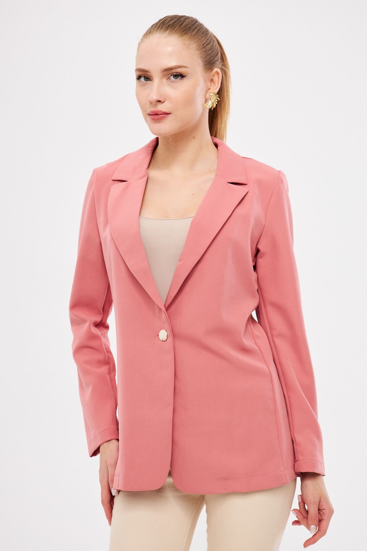 Kadın Pembe Tek Düğmeli Ceket Arm-23y001047