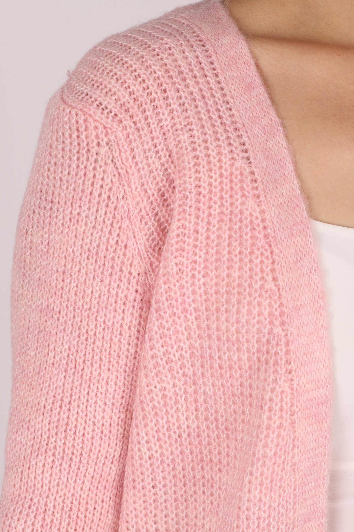 Kadın Toz Pembe Cepli Uzun Triko Hırka ARM-26K069003