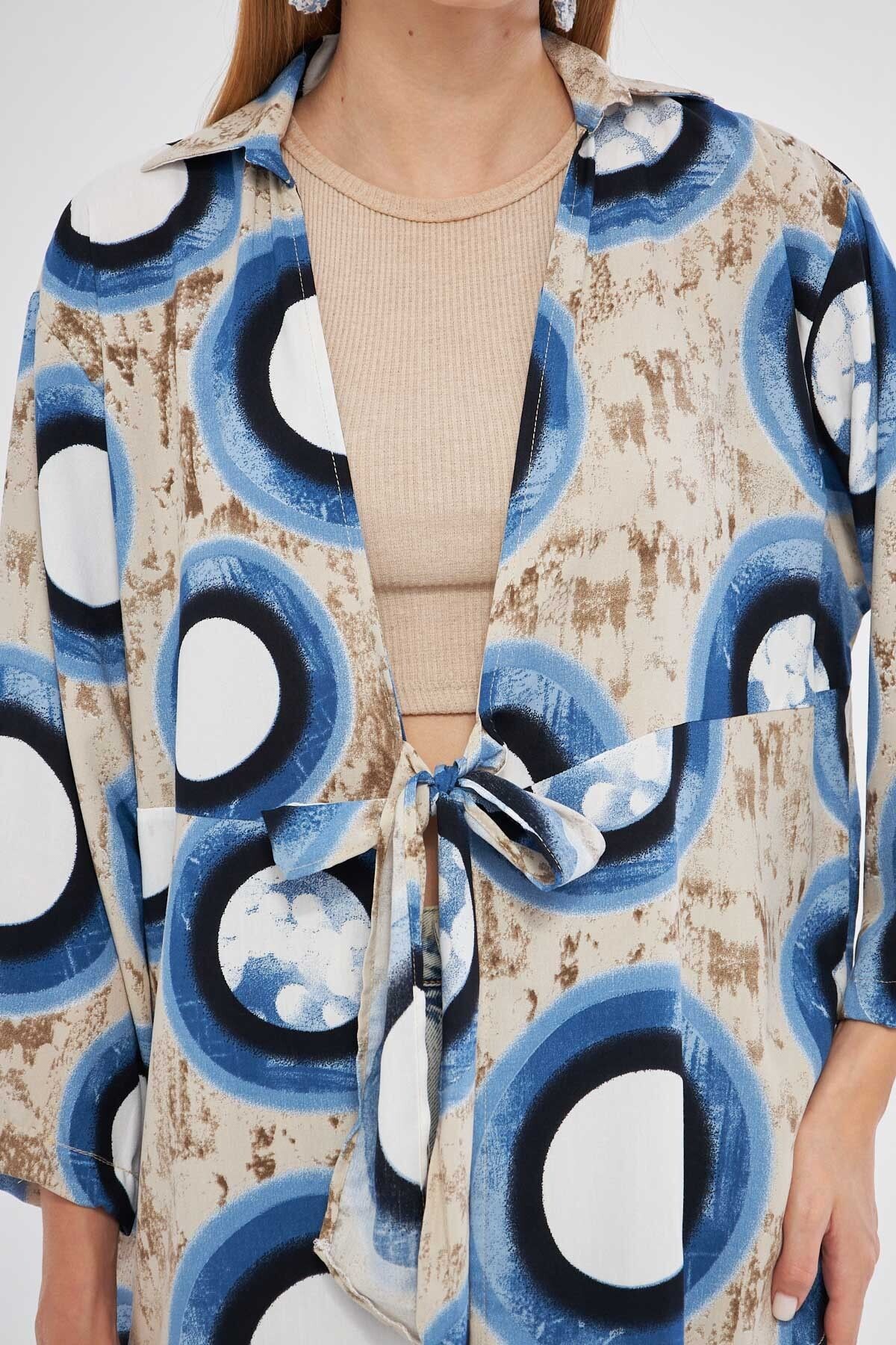 Kadın Taş Desenli Önden Bağlamalı Kimono Gömlek ARM-24Y001080