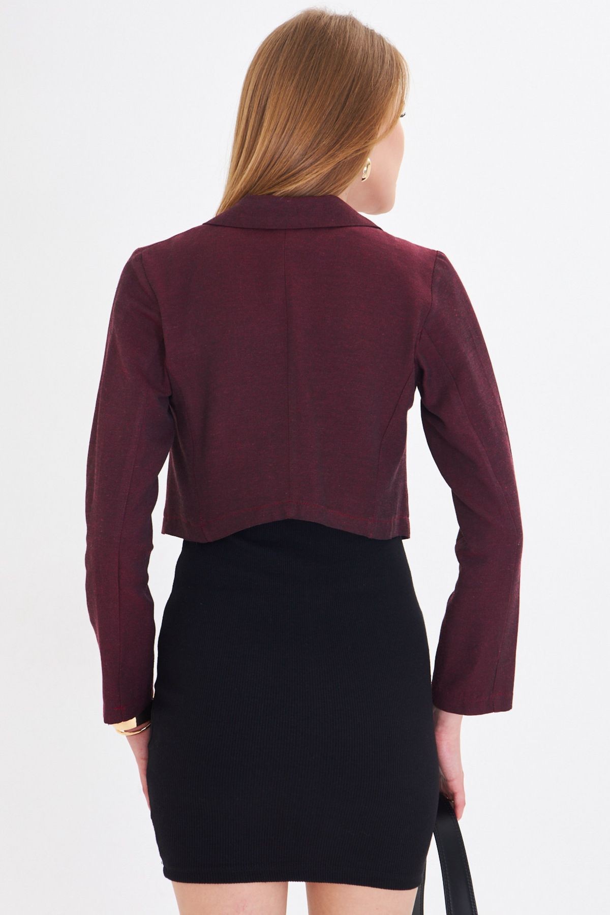 Kadın Bordo Tek Düğmeli Crop Ceket ARM-23Y001064