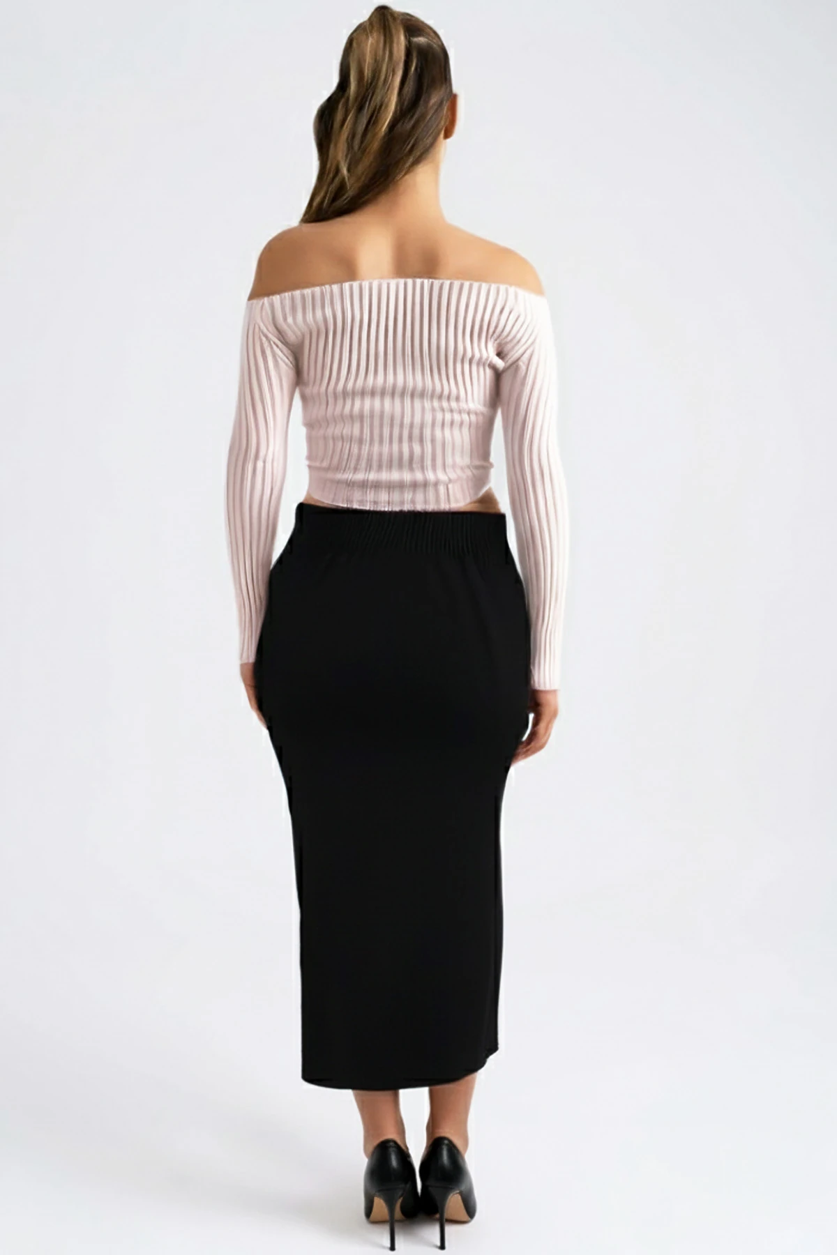 Kadın Siyah Baklava Desen Triko Etek ARM-26K136077