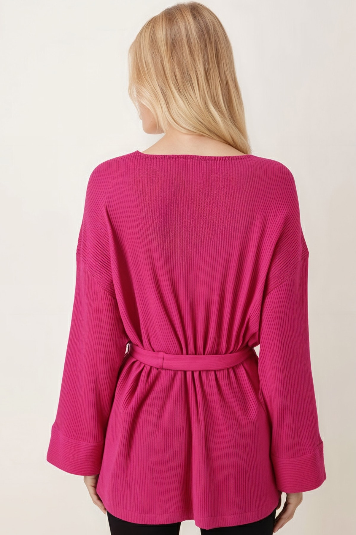 Kadın Fuşya Kemerli Triko Kimono ARM-26K001011