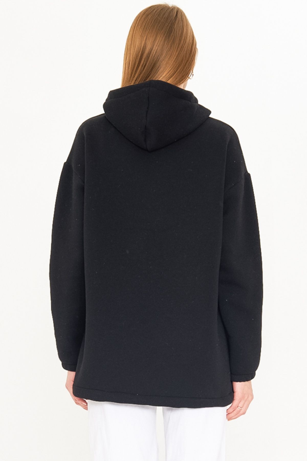 Kadın Siyah Cep Kapaklı Fermuarlı Sweatshirt ARM-22Y001168
