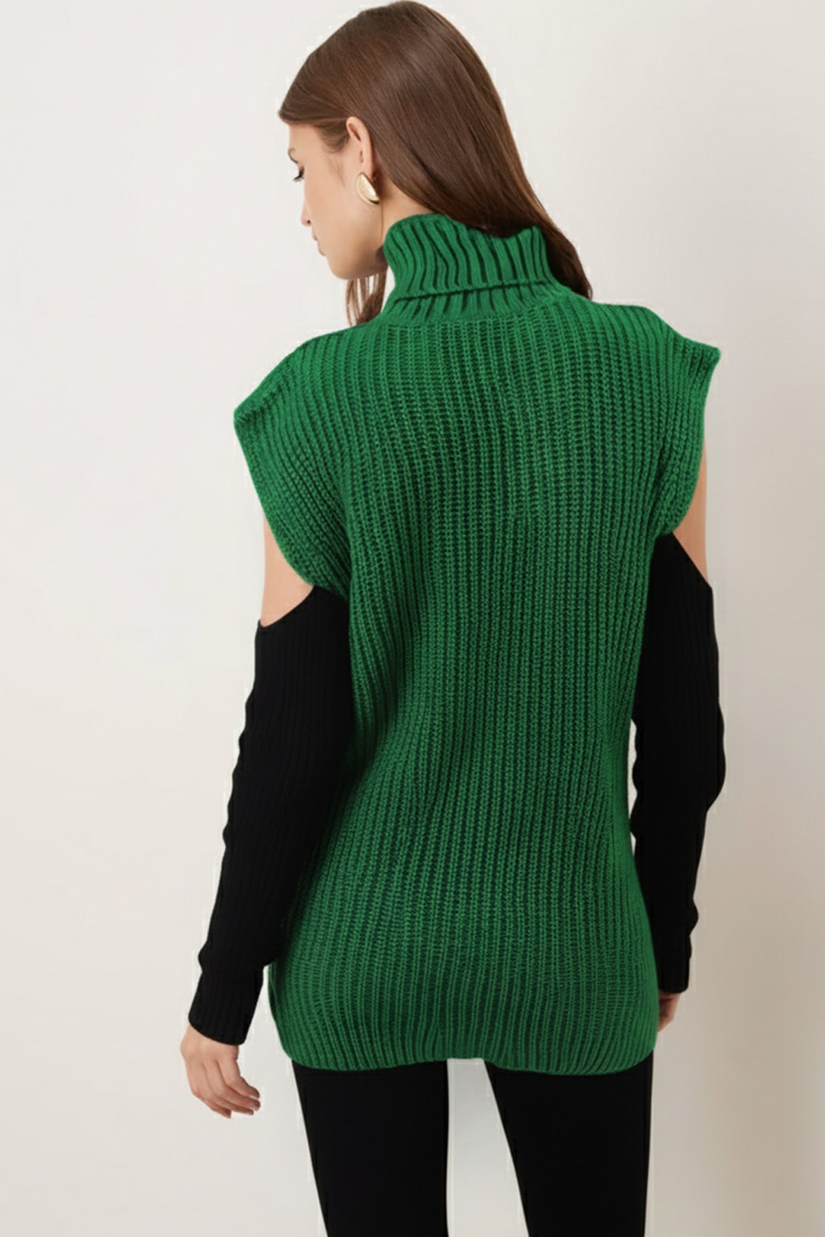 Kadın Yeşil Balıkçı Yaka Kolları Dekolteli Triko Kazak ARM-26K136015