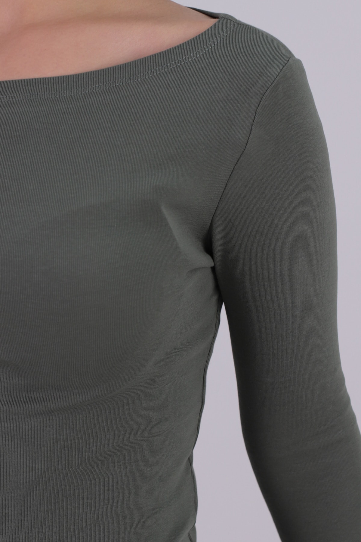 Kadın Haki Kayık Yaka Uzun Kol Body ARM-26K135013