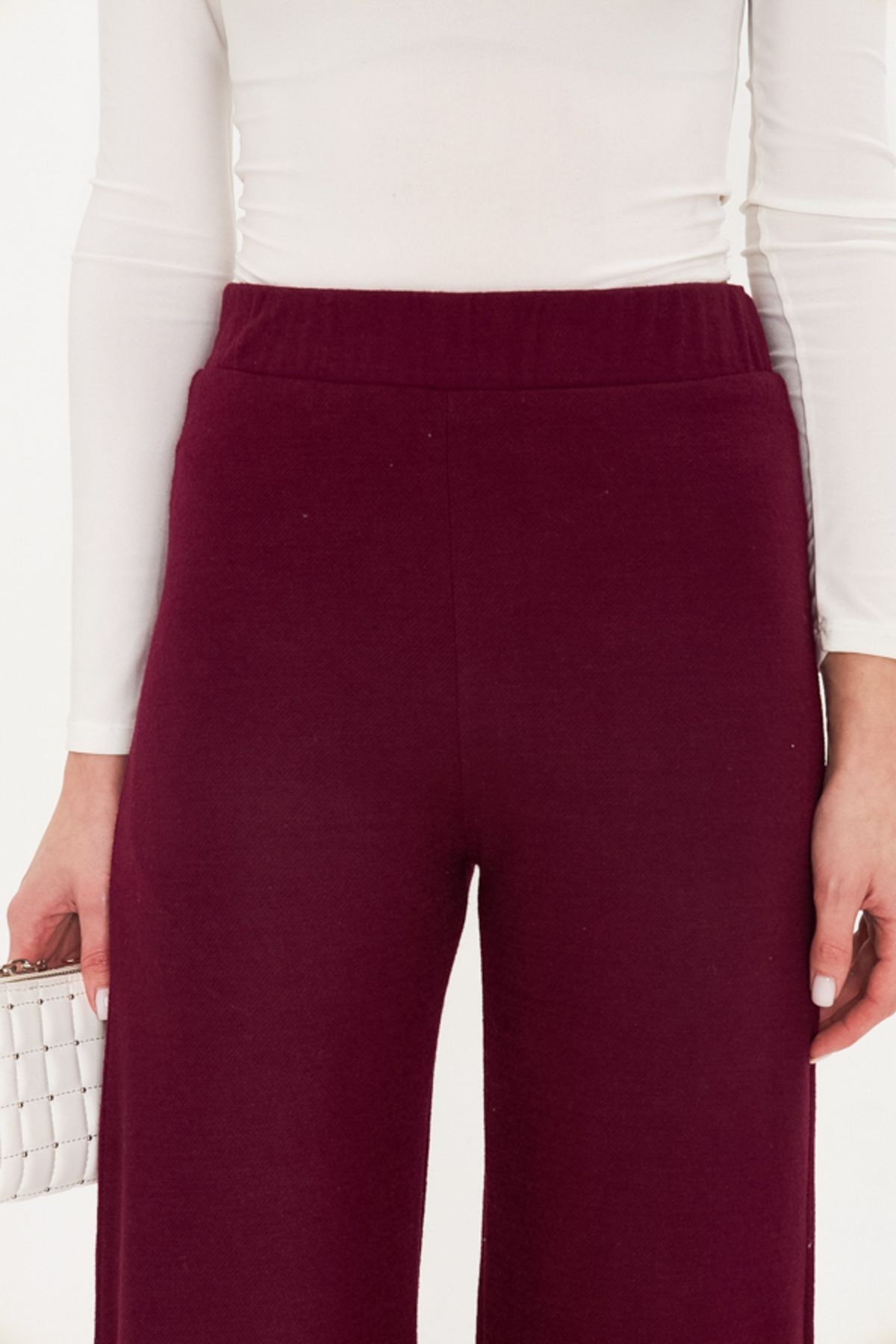 Kadın Mürdüm Beli Lastikli Astarlı Kaşe Pantolon ARM-25K001092