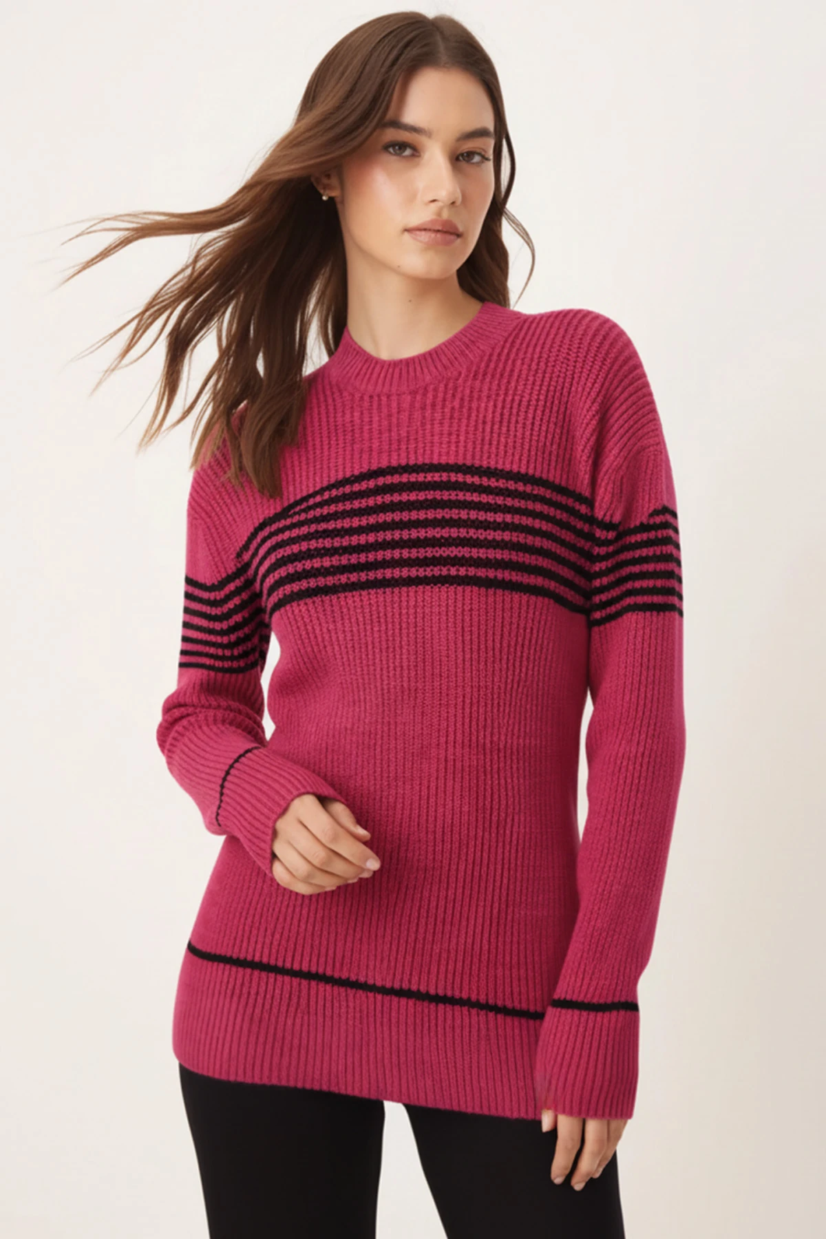 Kadın Fuşya Bisiklet Yaka Selanik Örgü Triko Kazak ARM-26K136031