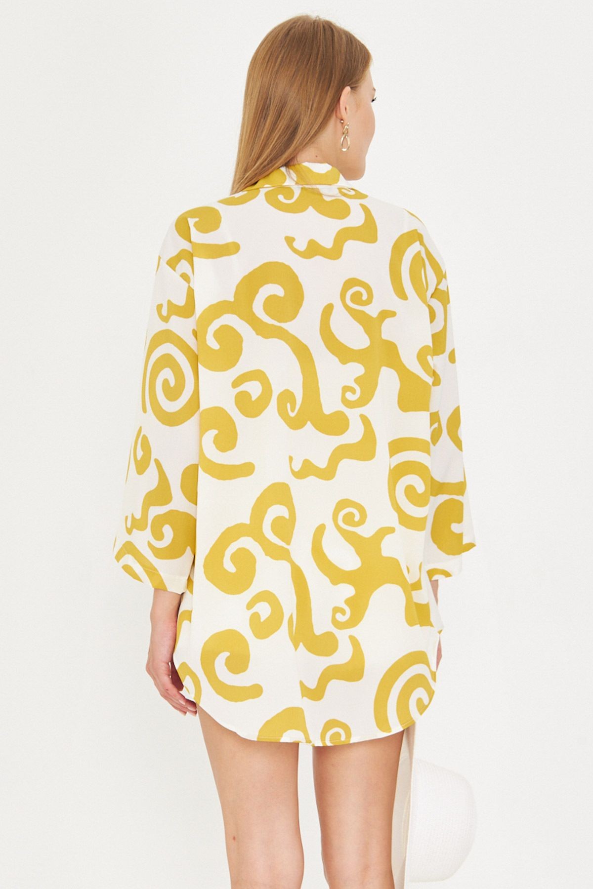 Kadın Sarı Gömlek Yakalı Önden Bağcıklı Kimono Gömlek ARM-25K001006