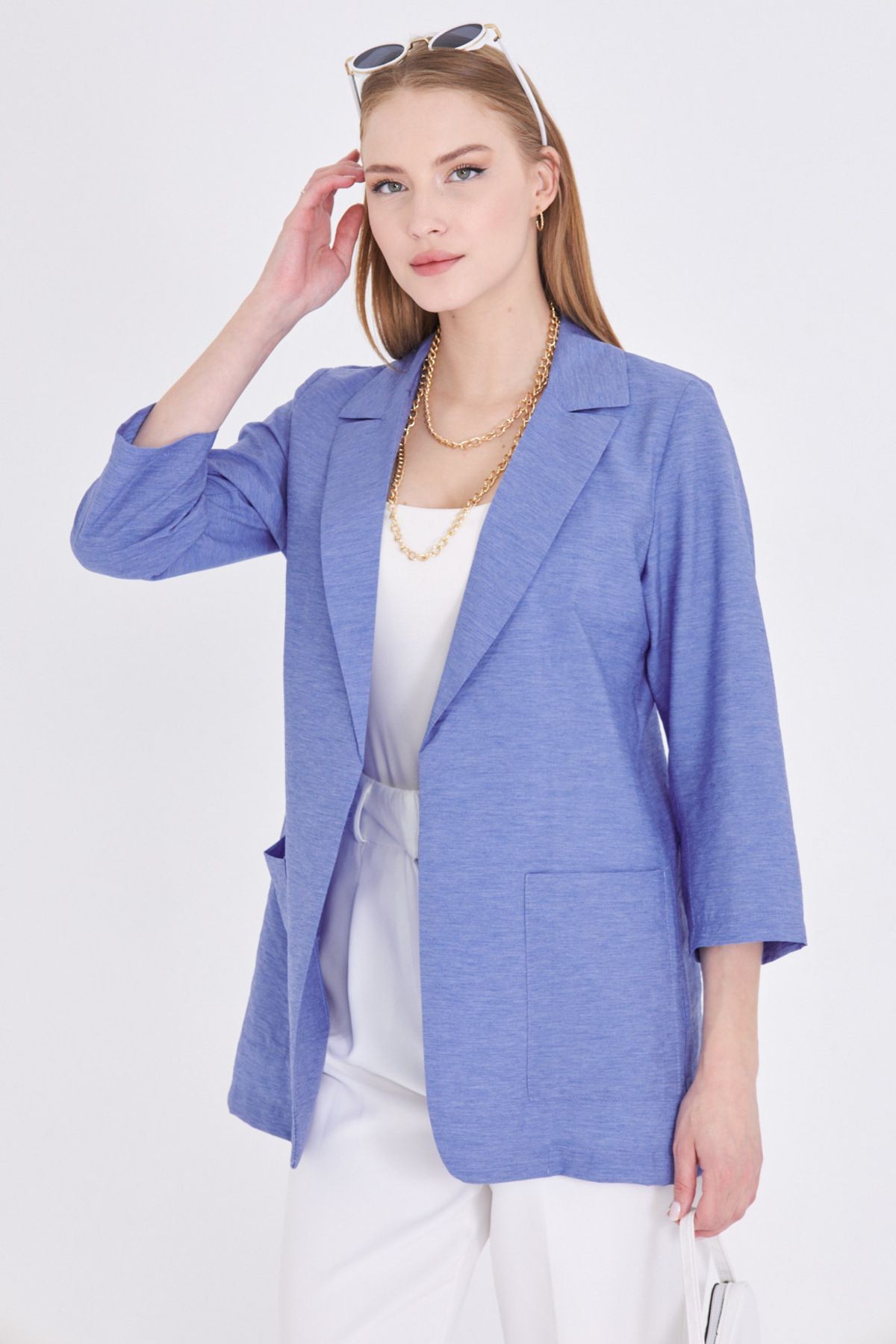 Kadın Mavi Cepli Oversize Ceket ARM-25Y001064