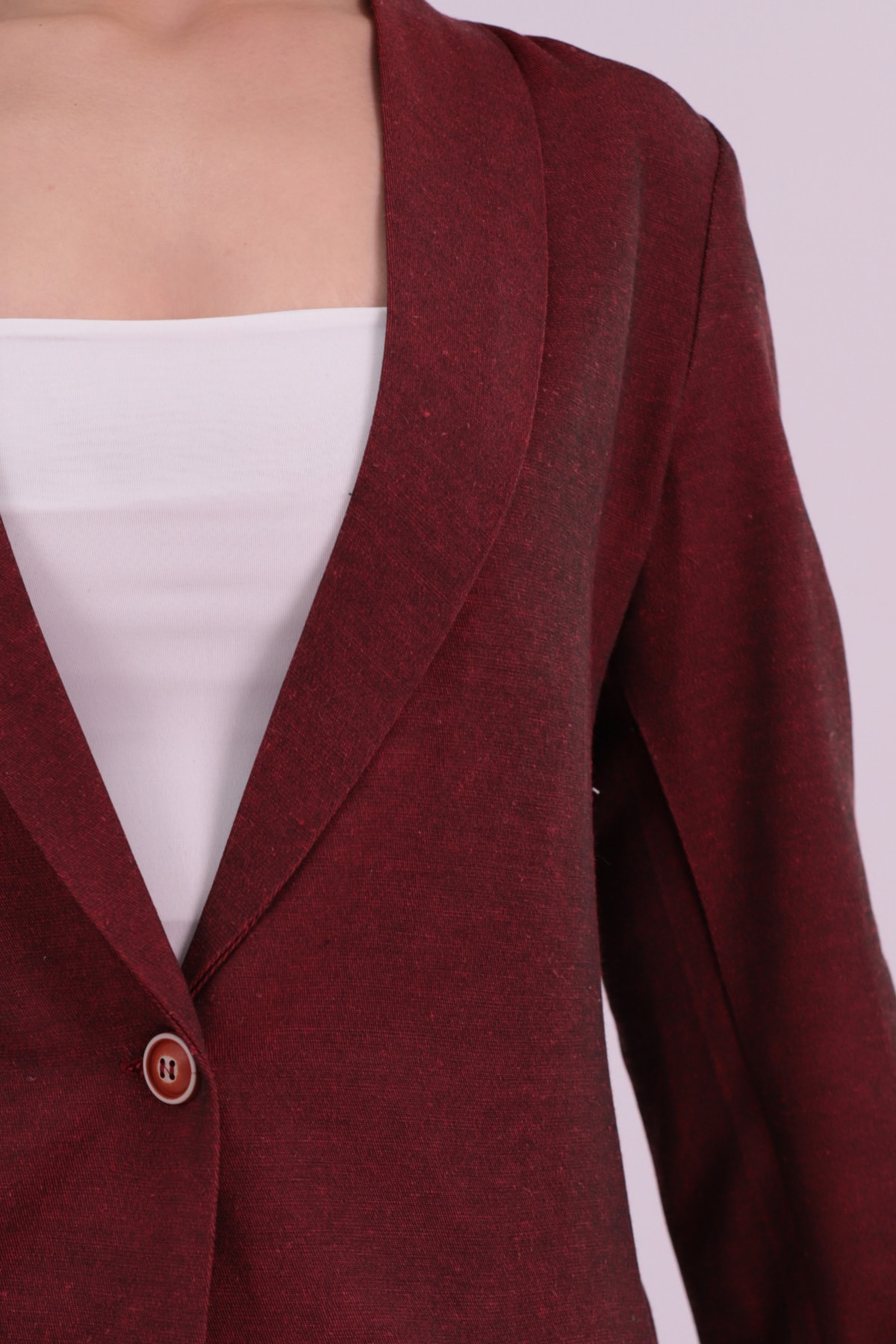 Kadın Açık Bordo Kol İçi Çizgili Tek Düğmeli Ceket ARM-22K001122